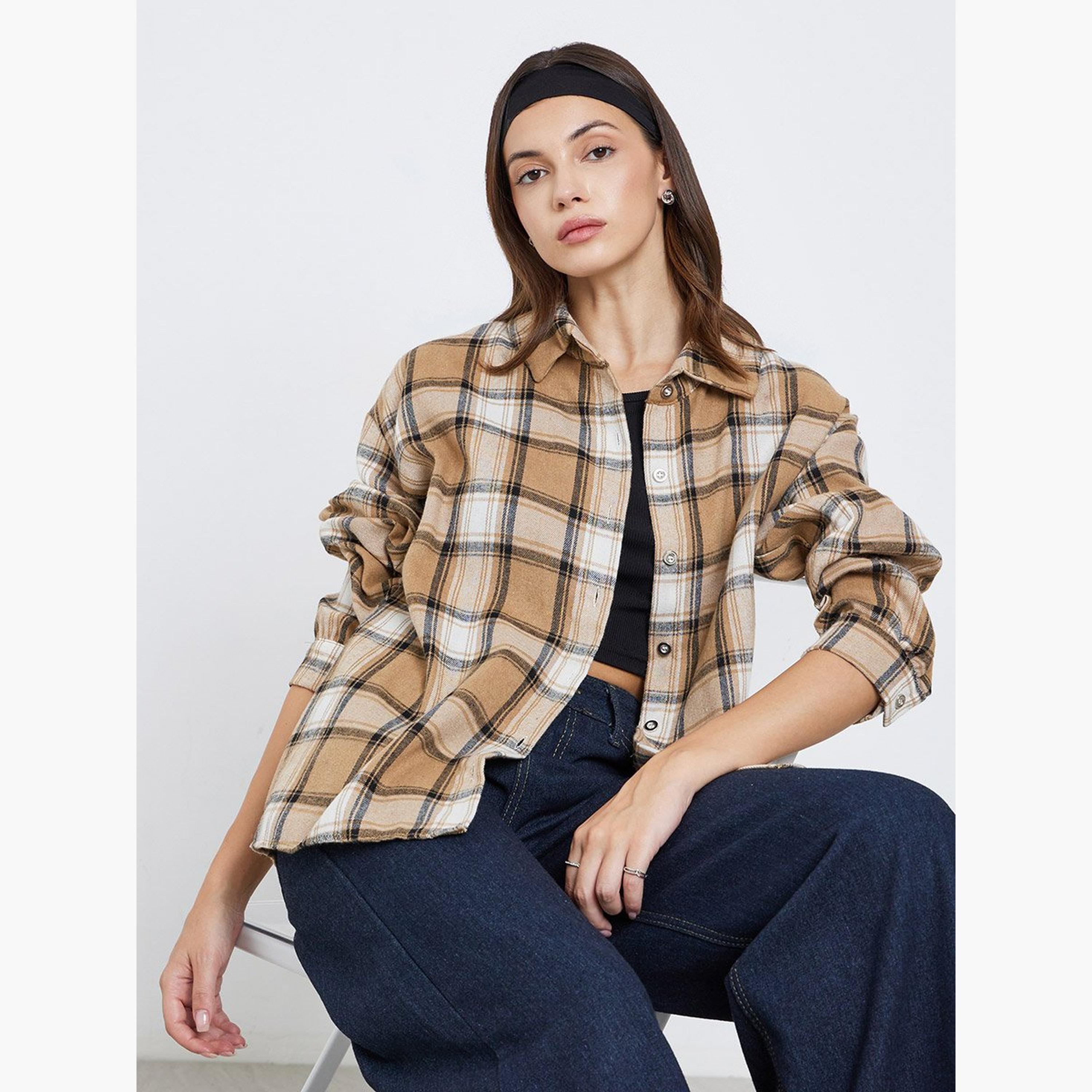 Take Two Women Checked Long Sleeve Oversized Shirt-women-clothing-shirtsandblouses-shirts-image-3