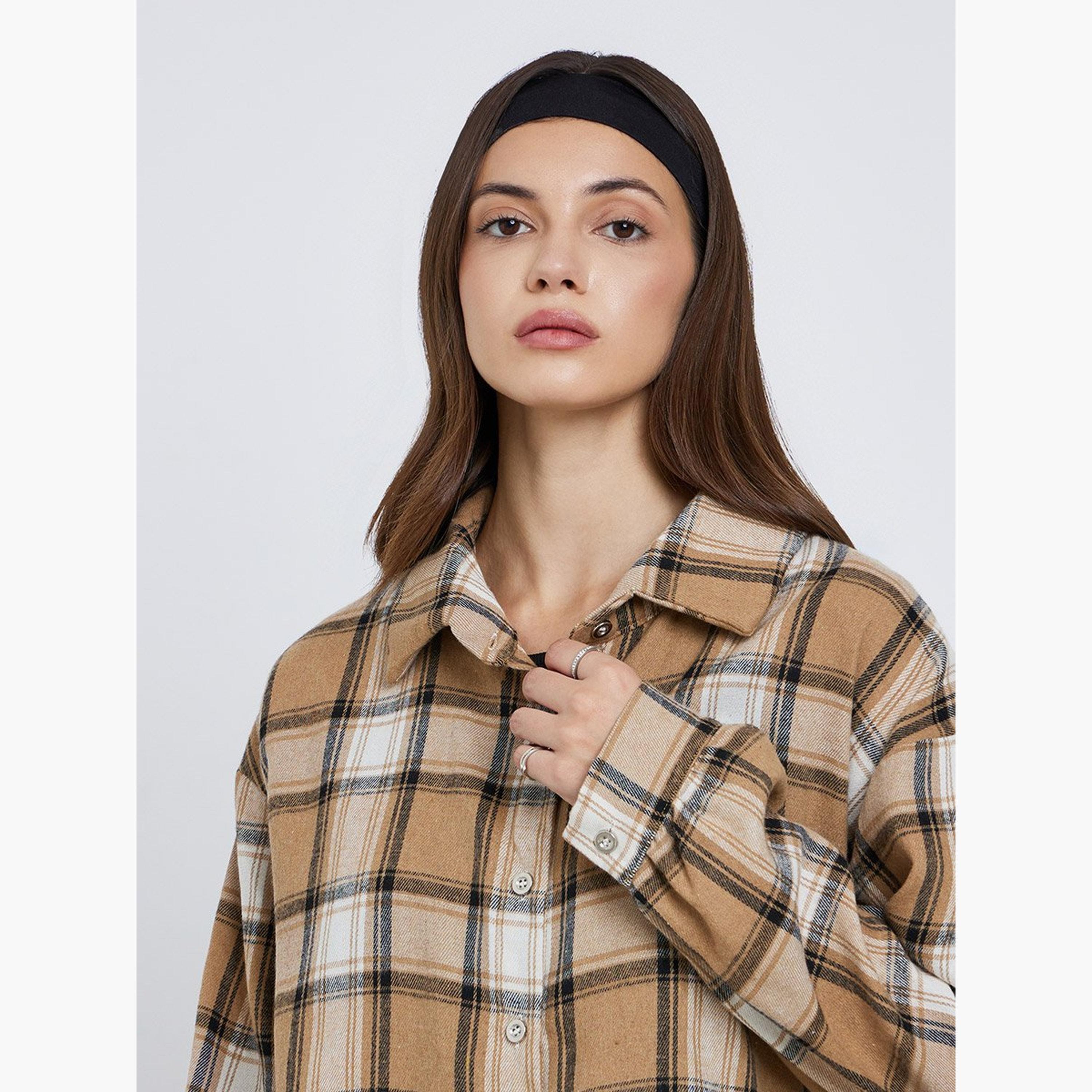 تيك تو - قميص للنساء مقاس كبير بأكمام طويلة ومنقوش-women-clothing-shirtsandblouses-shirts-image-4