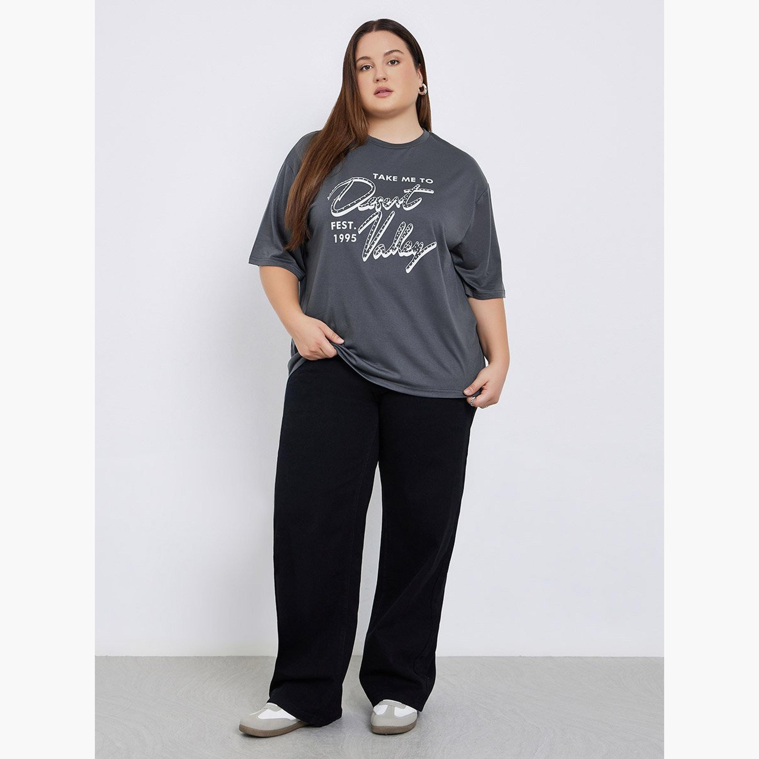 Styli Plus Size Grey Graphic Print T-Shirt-women-clothing-tshirts-image-2
