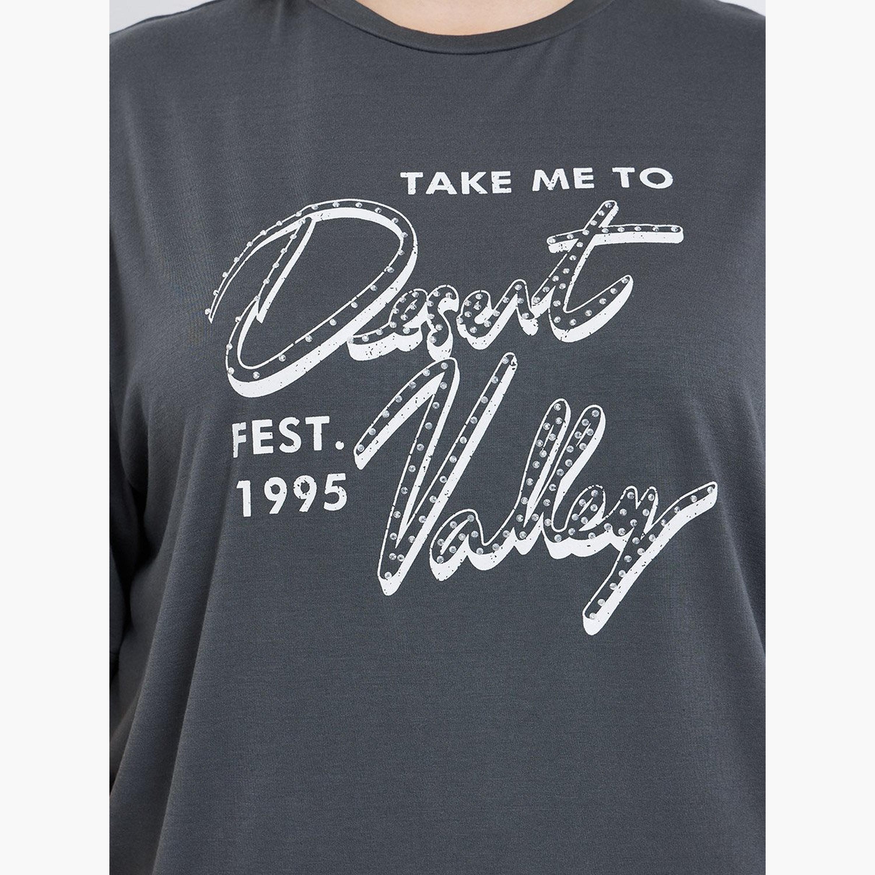 Styli Plus Size Grey Graphic Print T-Shirt-women-clothing-tshirts-image-3