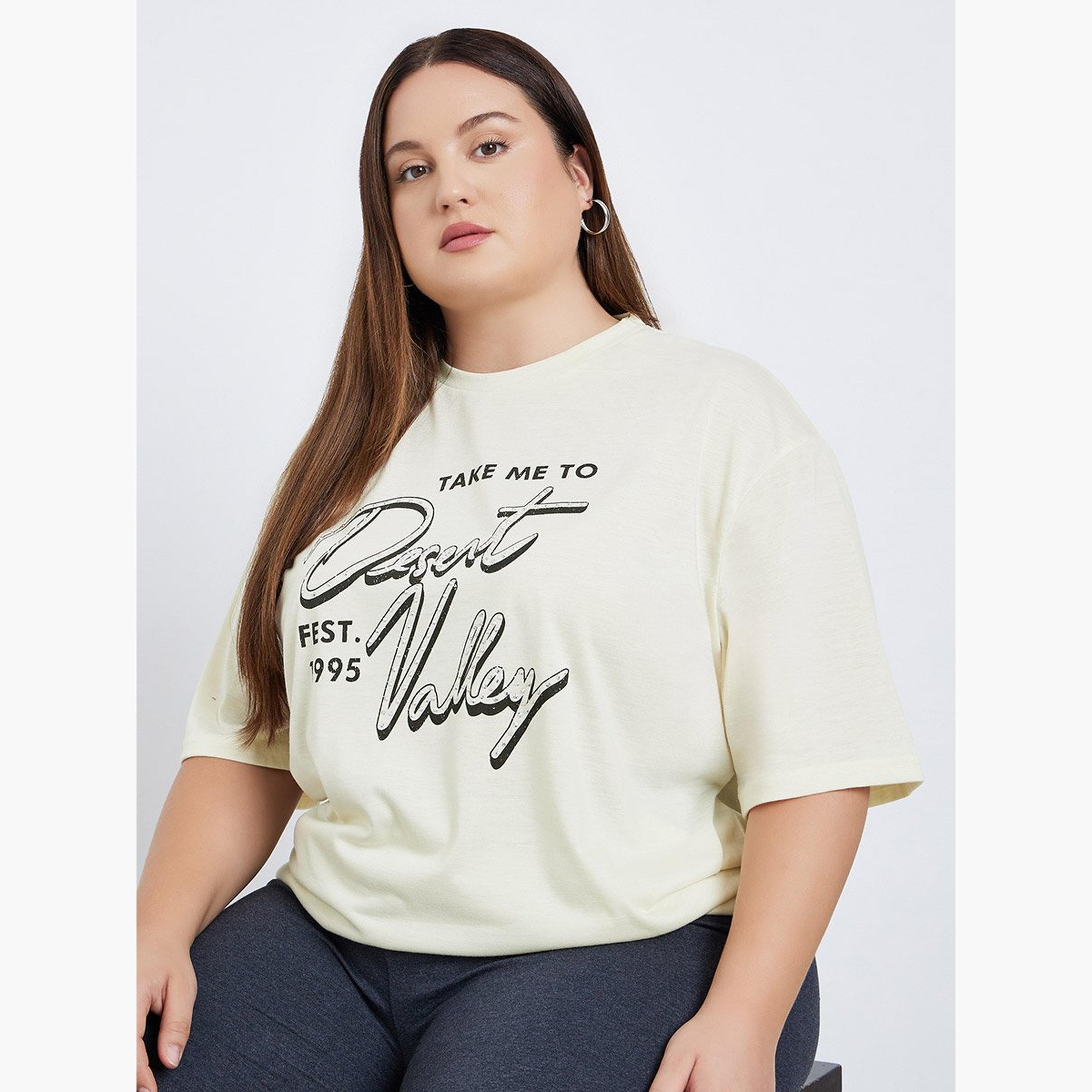 Styli Plus Size Yellow Graphic Print T-Shirt-women-clothing-tshirts-image-3