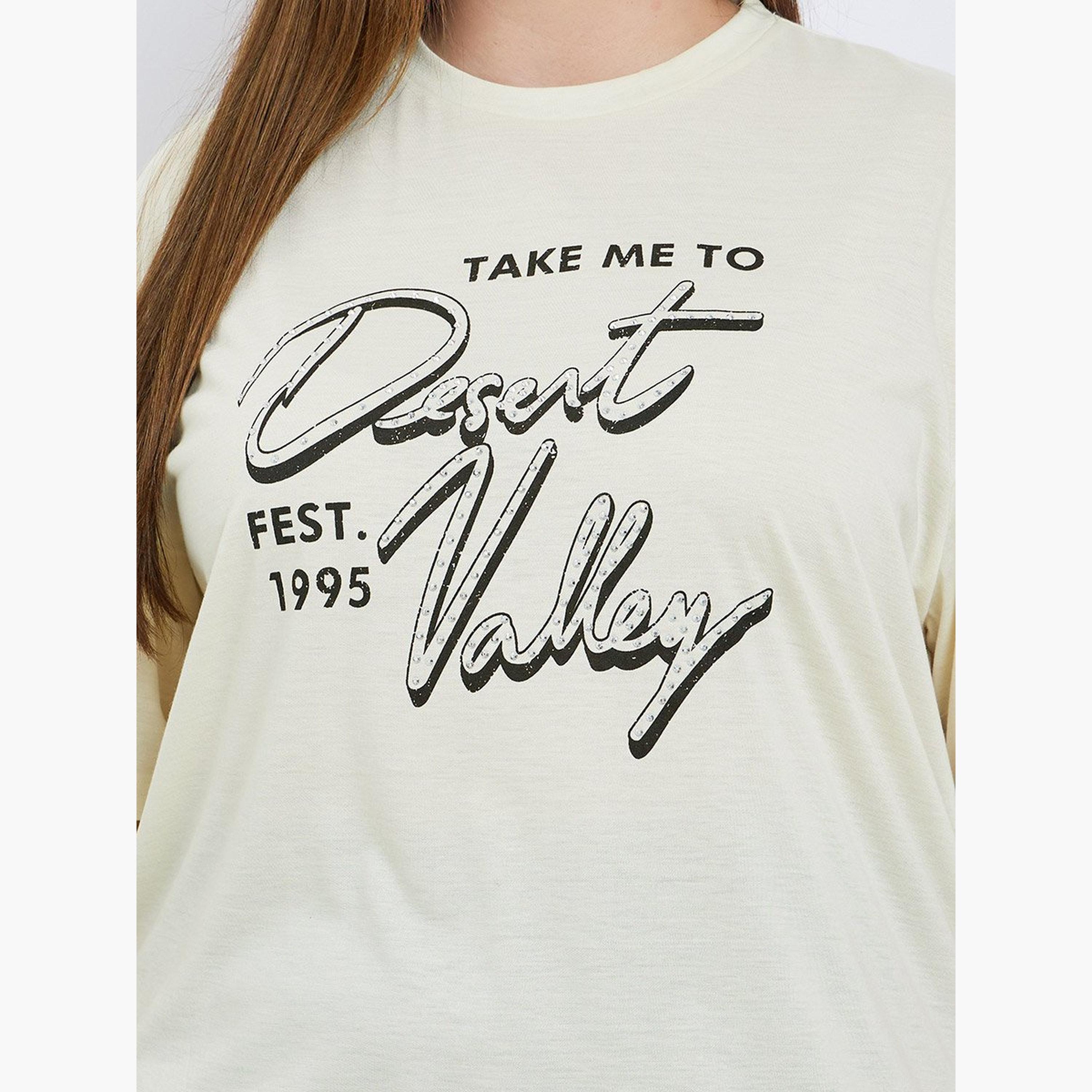 ستايلي - تي شيرت أصفر بطباعة جرافيكية مقاس كبير-women-clothing-tshirts-image-4
