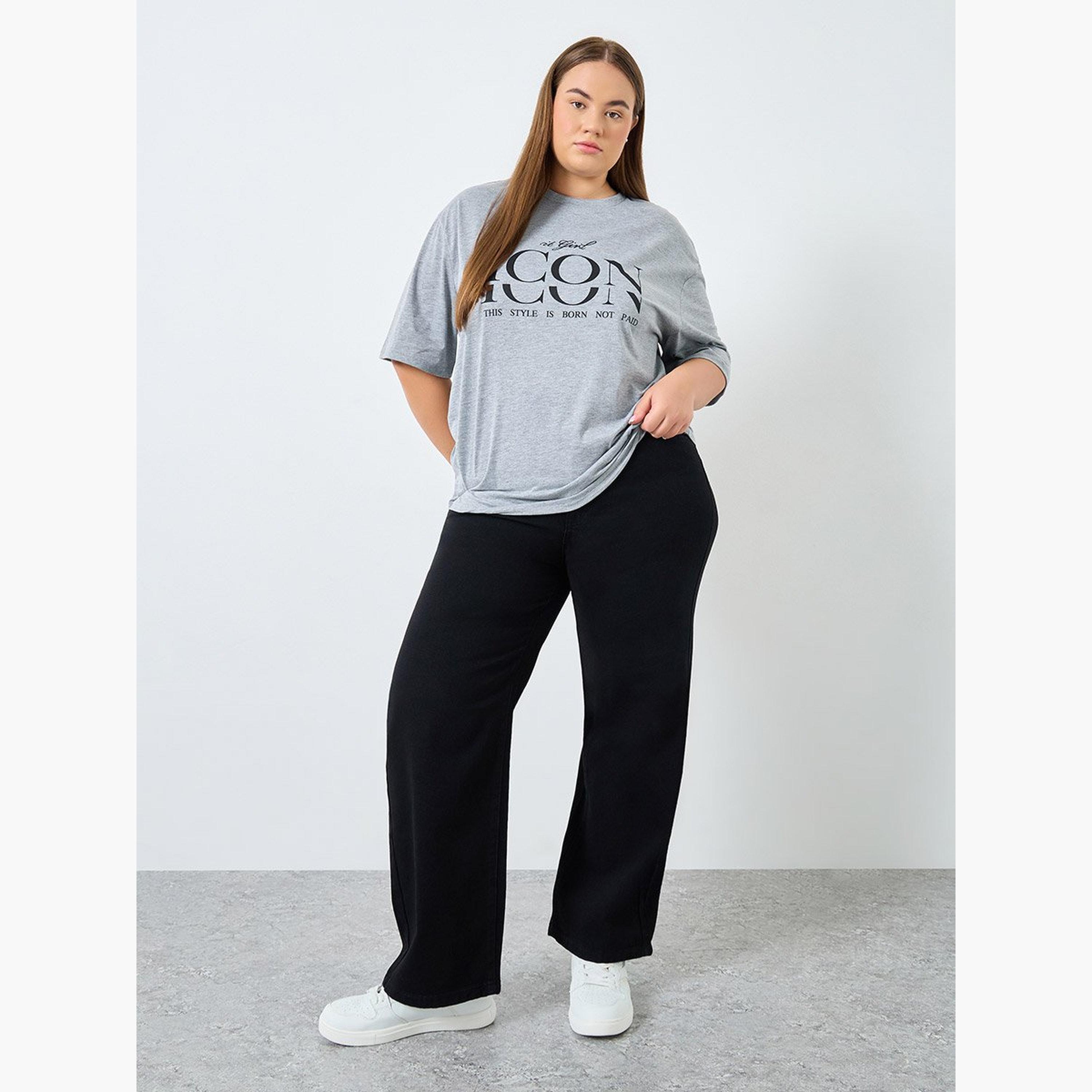 Styli Plus Size Grey Graphic Print T-Shirt-women-clothing-tshirts-image-2