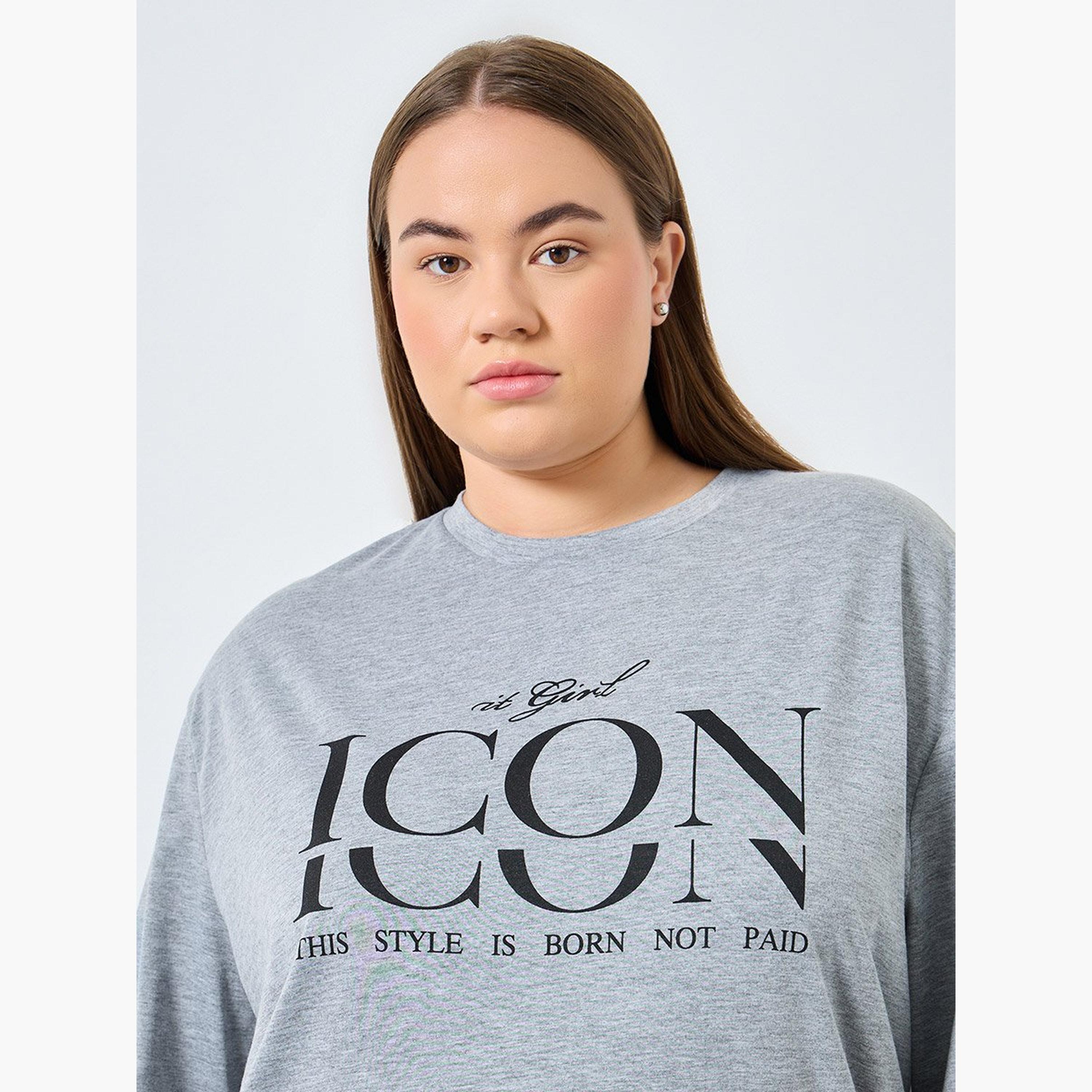 Styli Plus Size Grey Graphic Print T-Shirt-women-clothing-tshirts-image-3