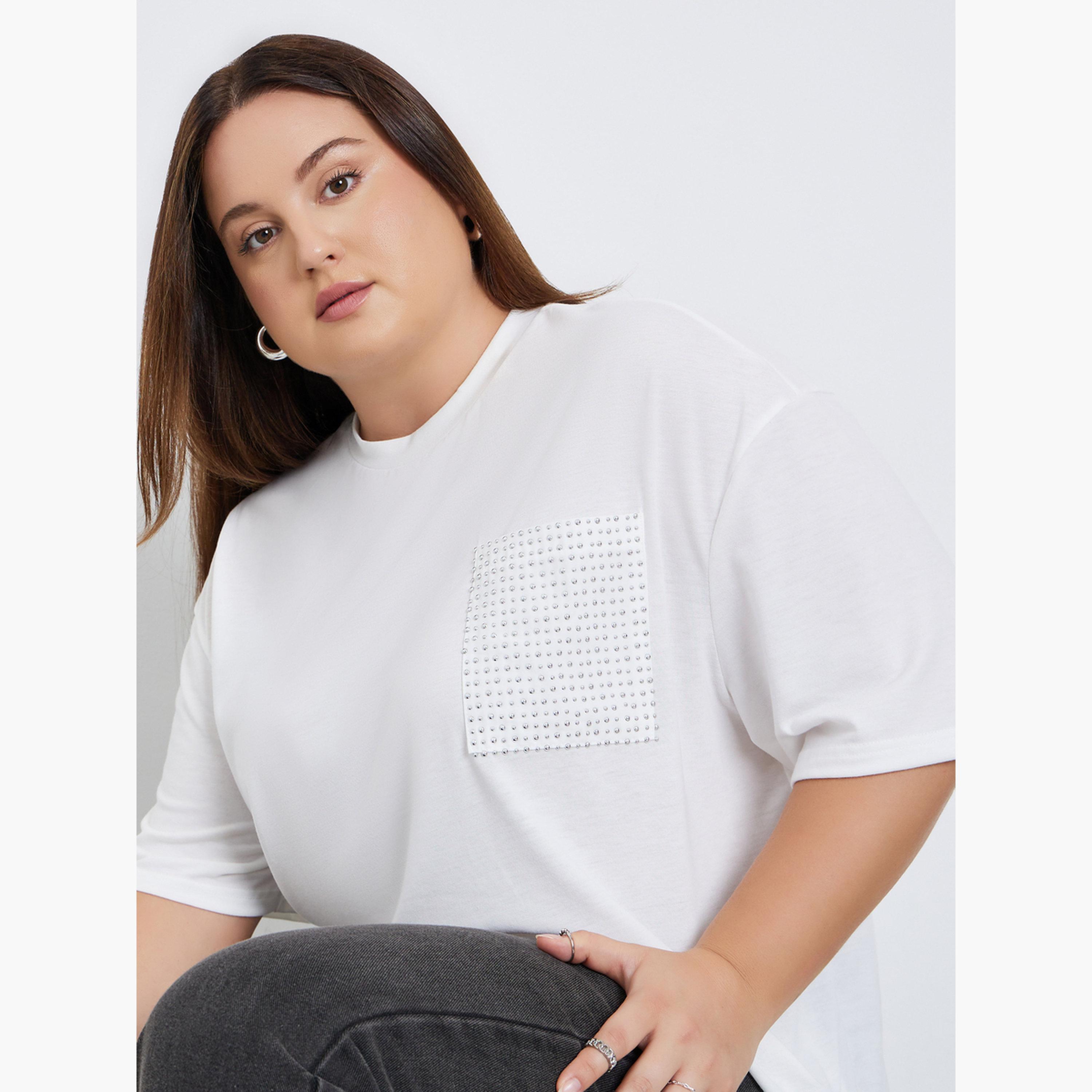 Styli Plus Size White Studded Pocket Detail T-Shirt-women-clothing-tshirts-image-3