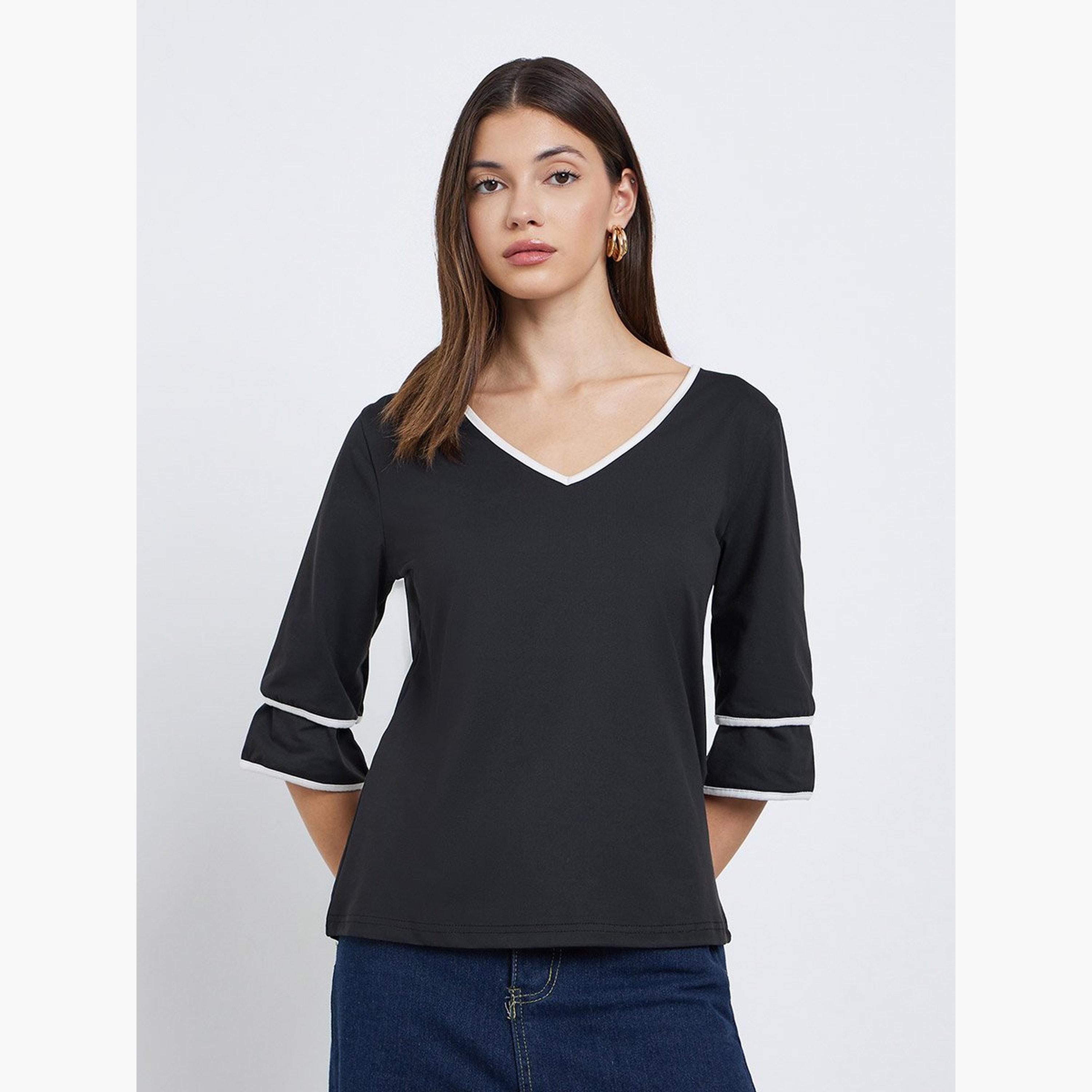 Take Two Women Black V-Neck T-Shirt-women-clothing-tshirts-image-1
