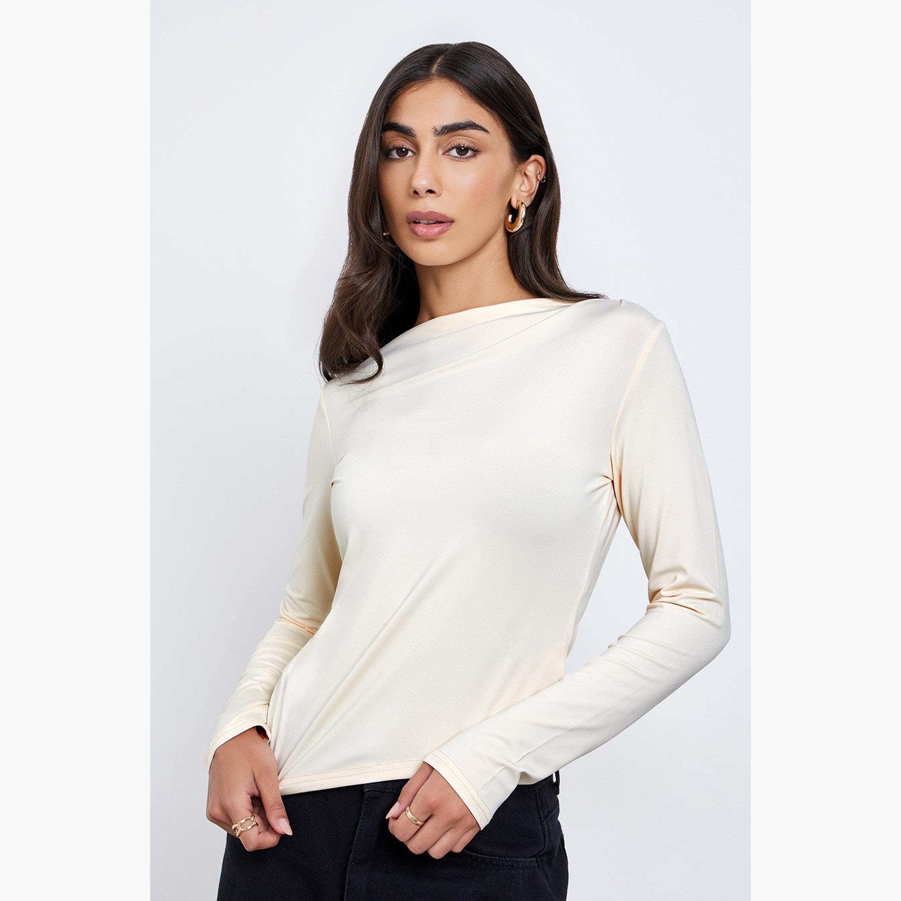 Take Two Beige Gathered Detail Long Sleeve Top-women-clothing-shirtsandblouses-blouses-image-1