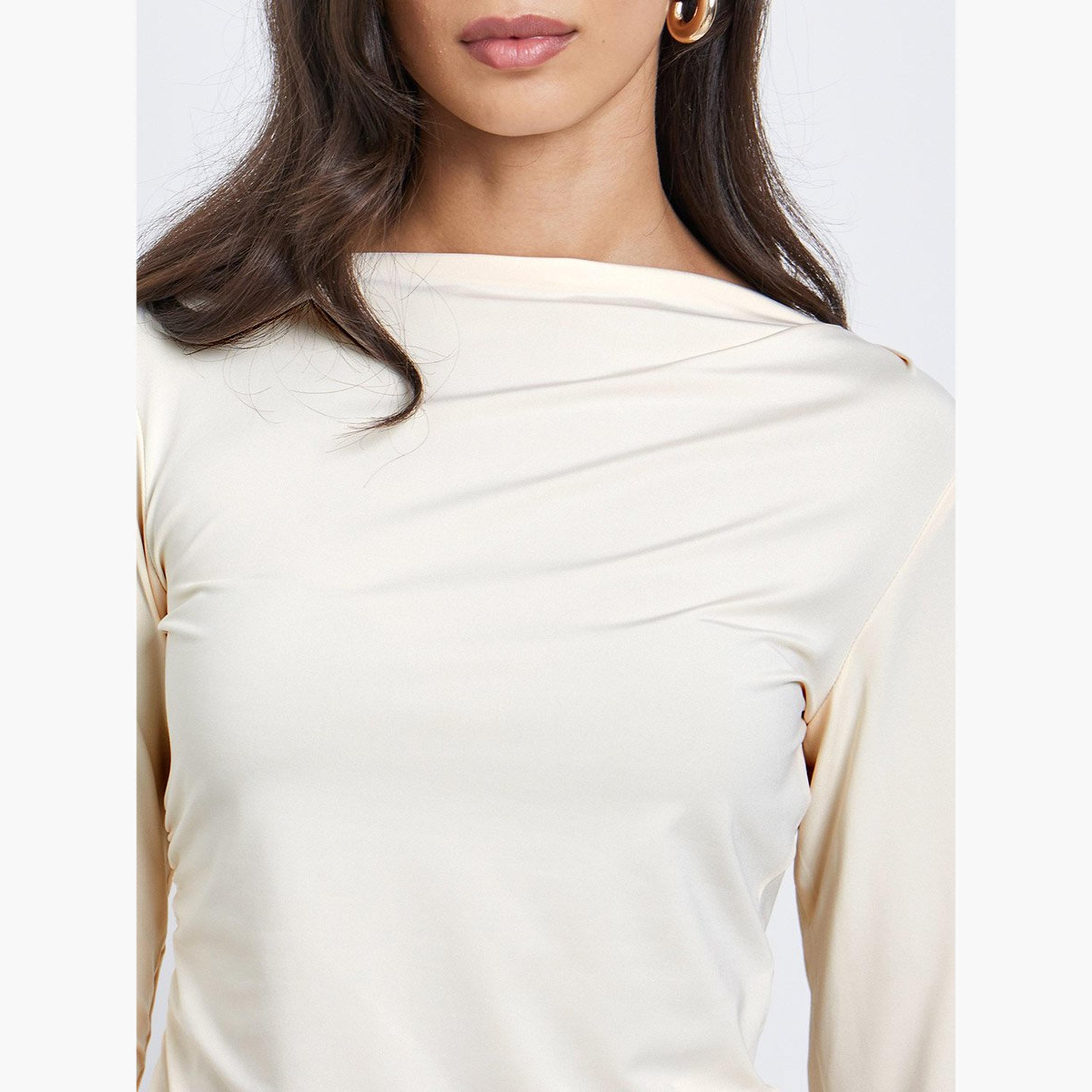 Take Two Beige Gathered Detail Long Sleeve Top-women-clothing-shirtsandblouses-blouses-image-3