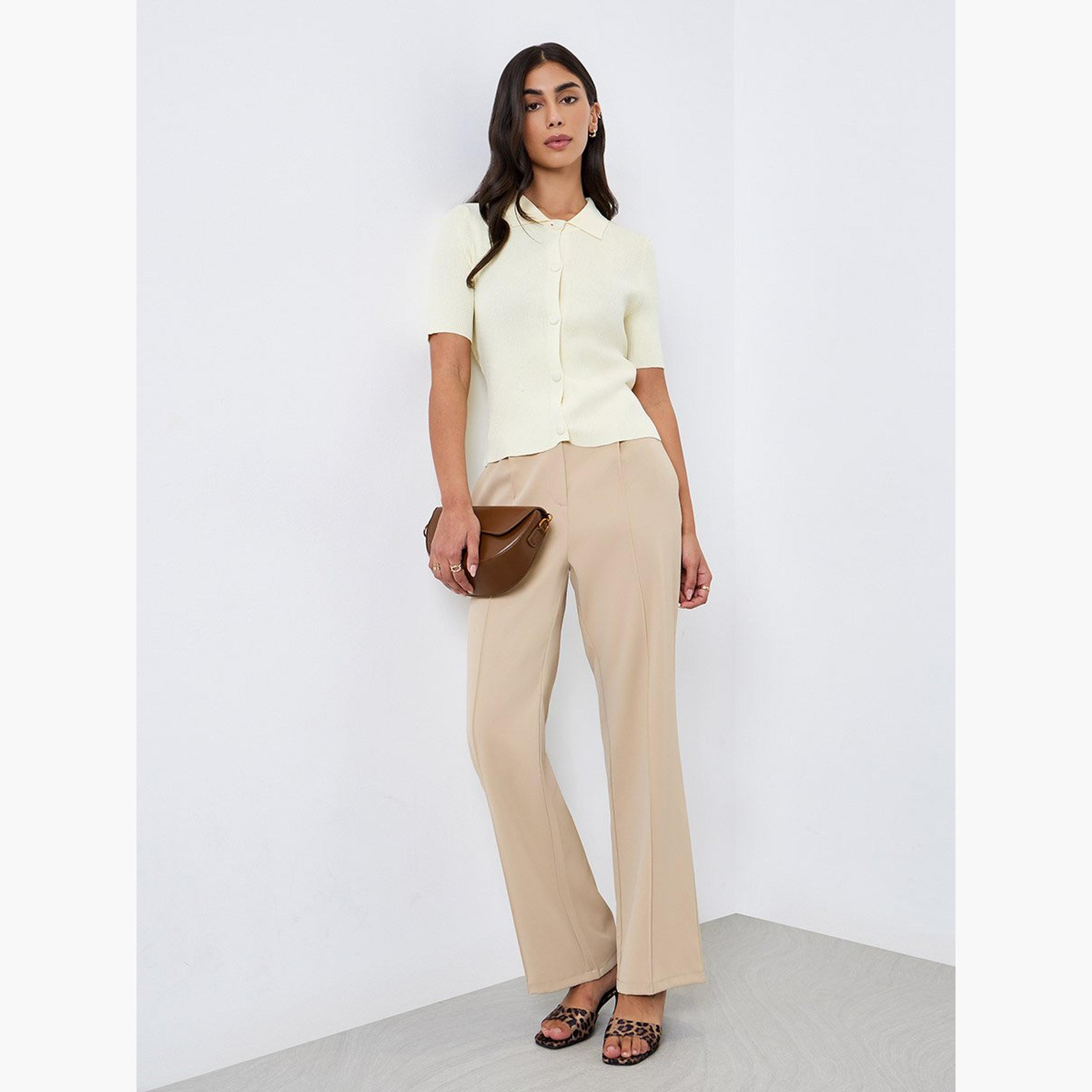 Take Two Yellow Knit Short Sleeve Polo Top-women-clothing-shirtsandblouses-shirts-image-2