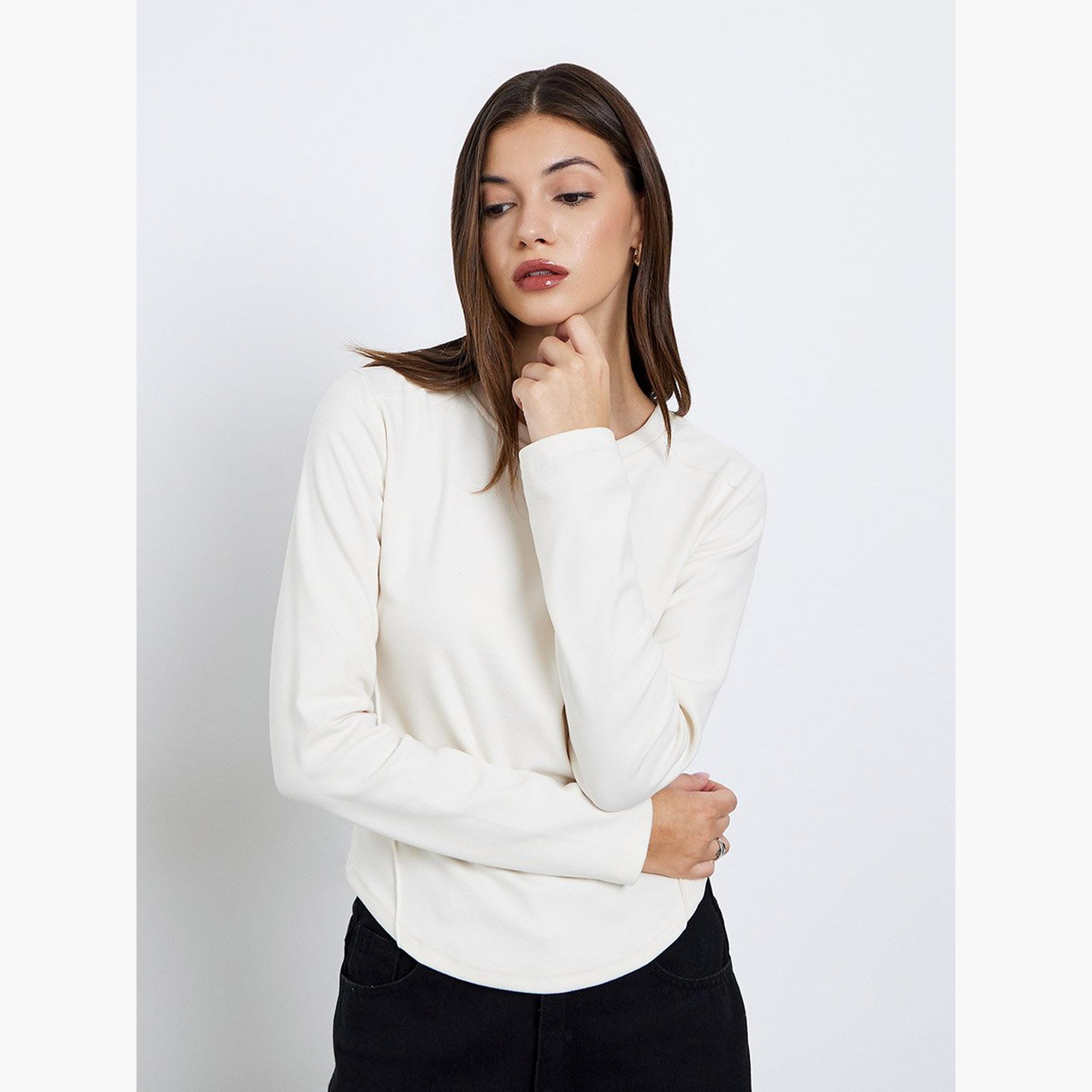 تيك تو - بلوزة للنساء محبوكة بأكمام طويلة باللون البيج-women-clothing-shirtsandblouses-shirts-image-1