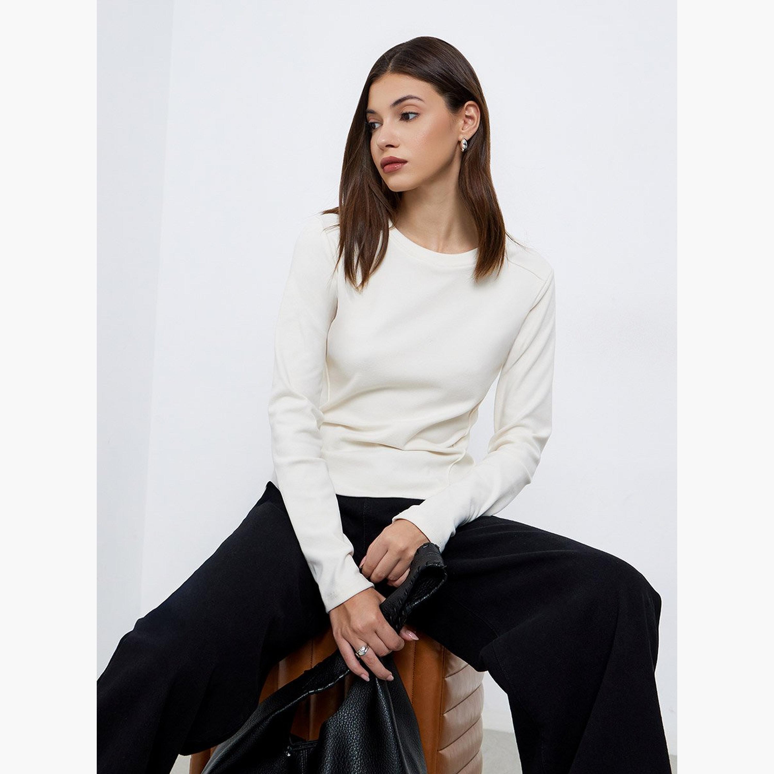 تيك تو - بلوزة للنساء محبوكة بأكمام طويلة باللون البيج-women-clothing-shirtsandblouses-shirts-image-3