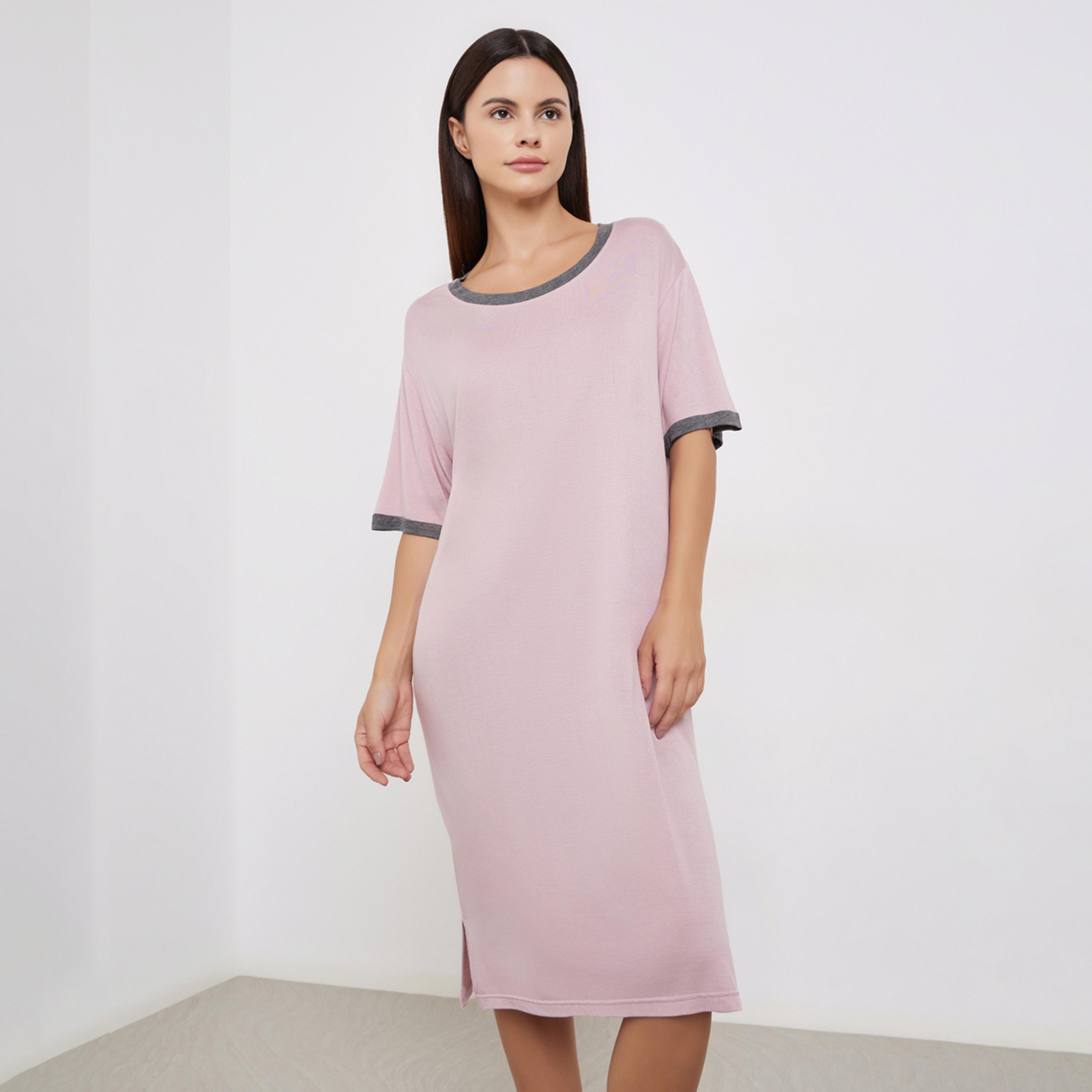 تيك تو - قميص نوم وردي بأكمام قصيرة-women-clothing-nightwear-nighties-image-1