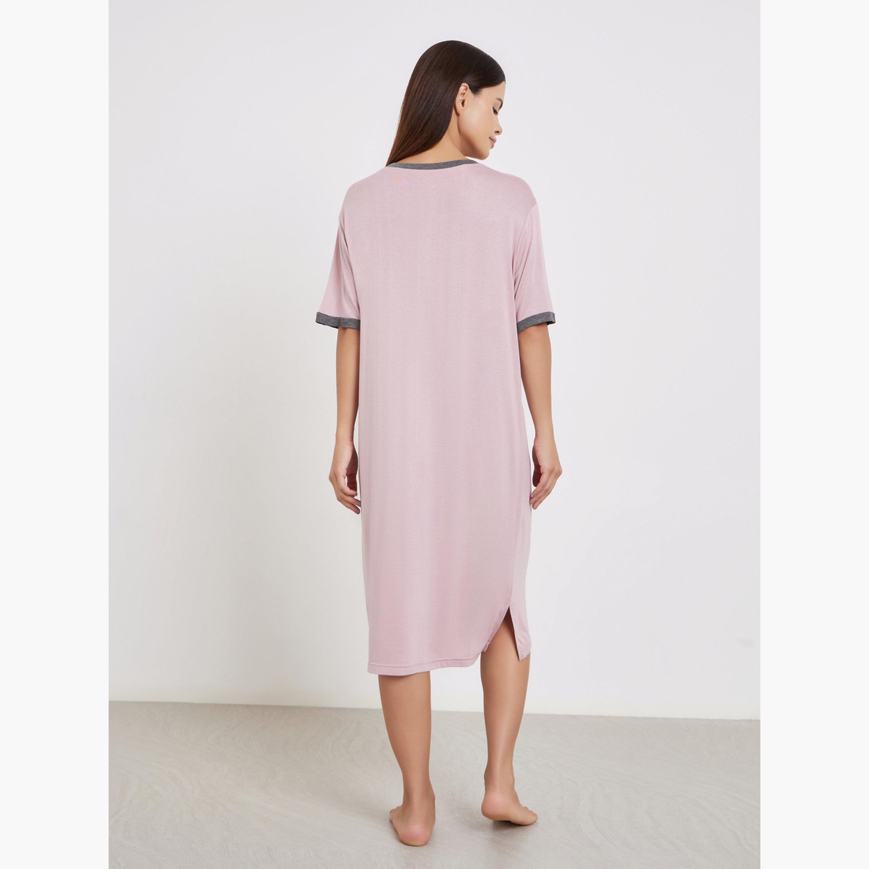 تيك تو - قميص نوم وردي بأكمام قصيرة-women-clothing-nightwear-nighties-image-3