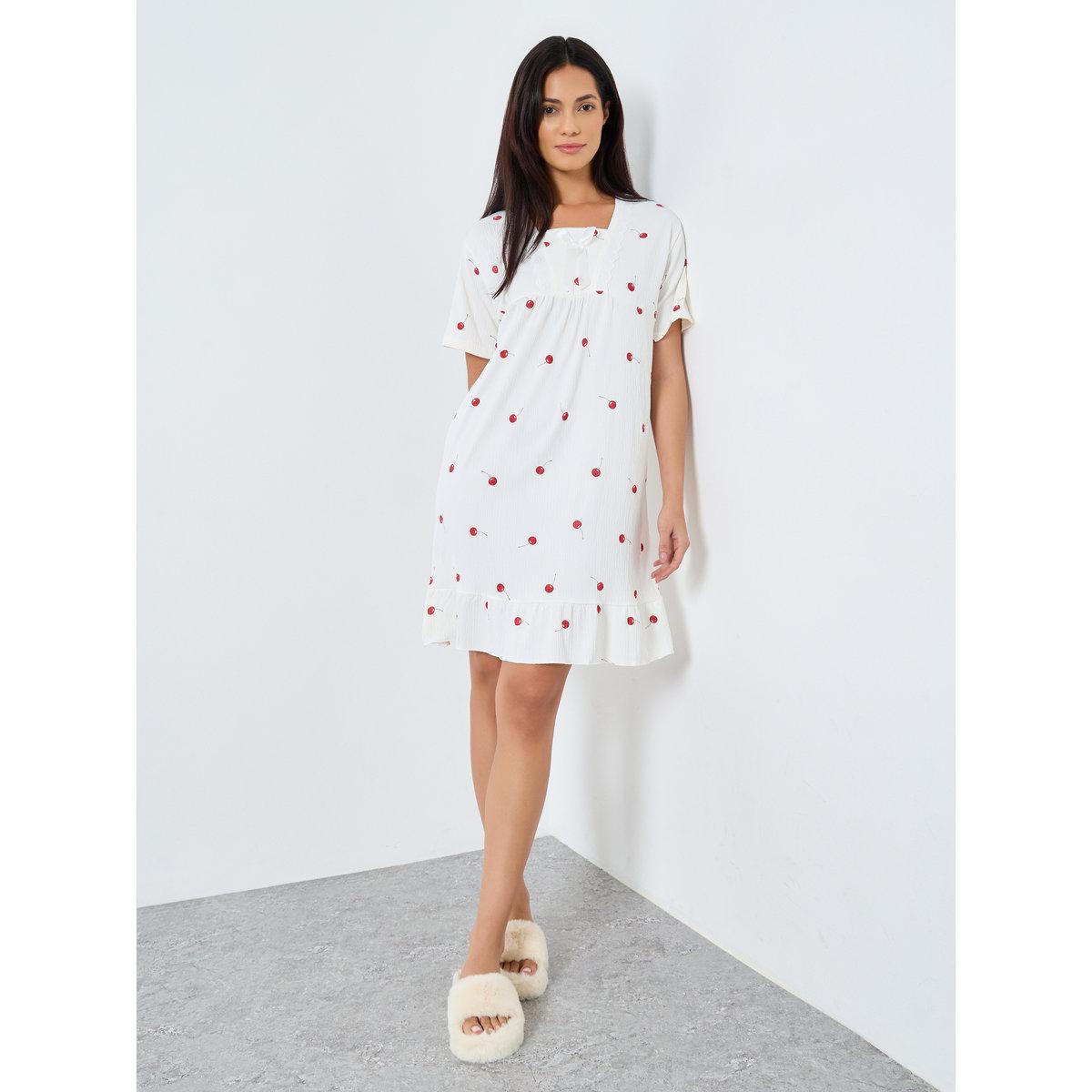 Styli Cherry Print Nightdress with Lace Bow Detail-women-clothing-nightwear-nighties-image-2
