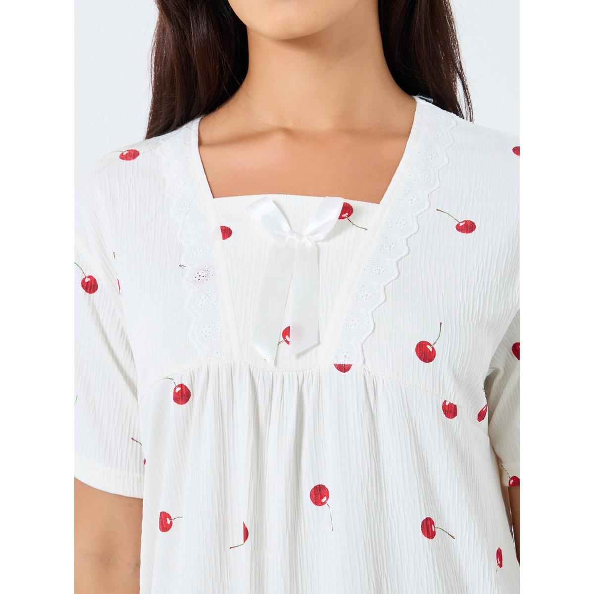 Styli Cherry Print Nightdress with Lace Bow Detail-women-clothing-nightwear-nighties-image-3