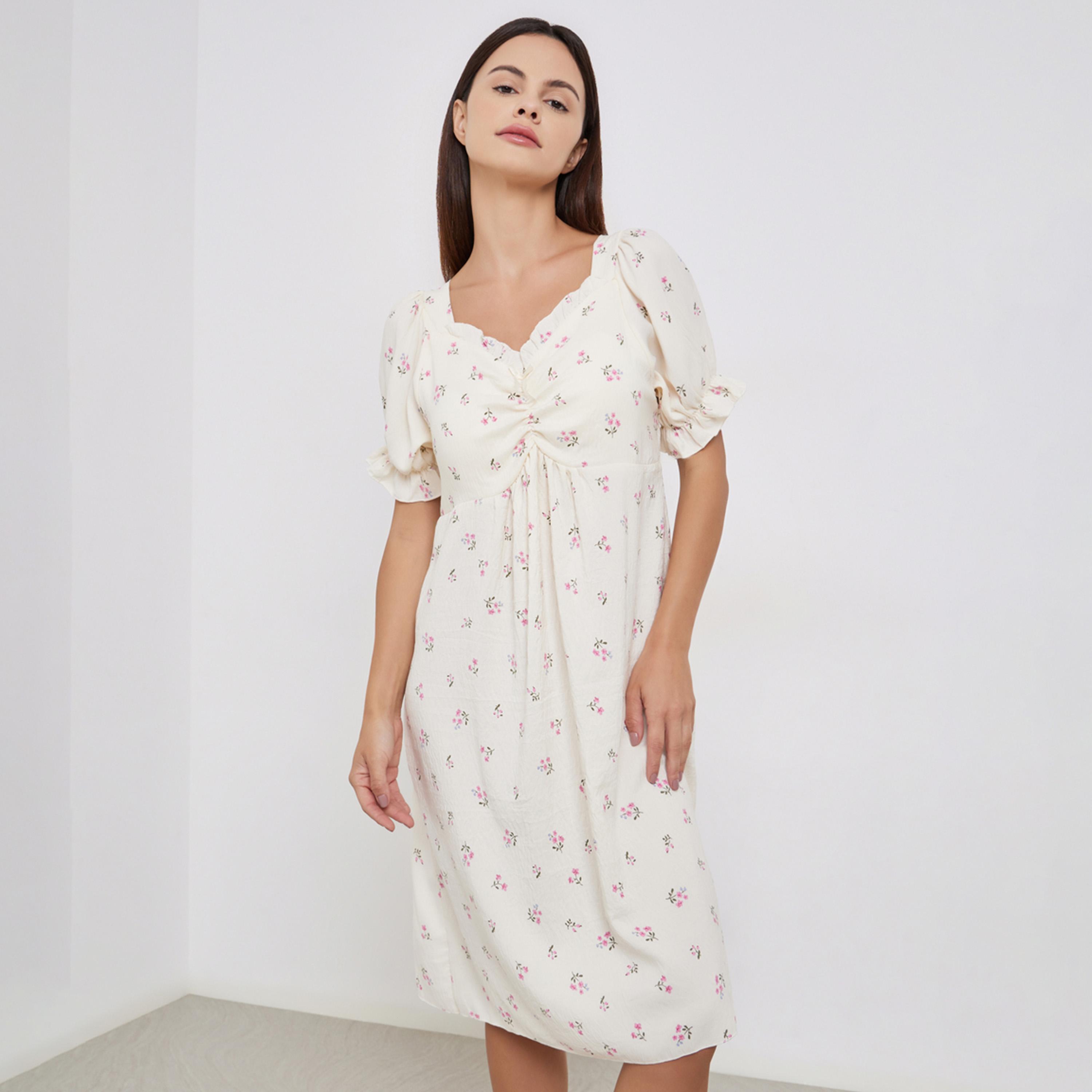 تيك تو - قميص نوم بطبعة زهور وأكمام مكشكشة-women-clothing-nightwear-nighties-image-1