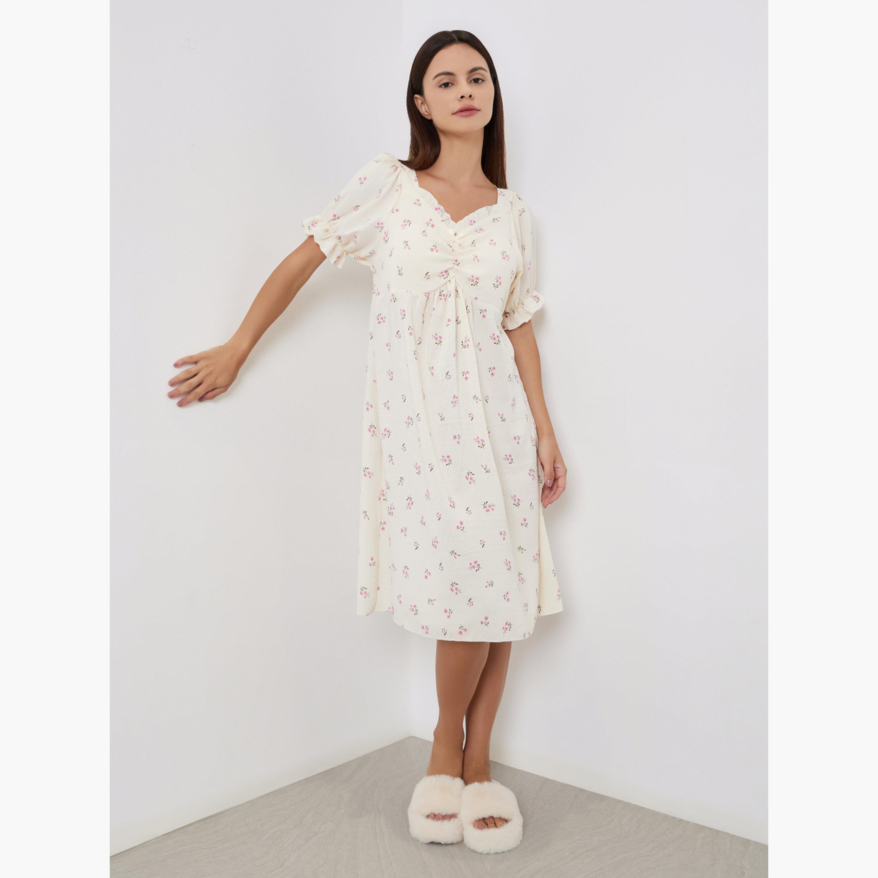 تيك تو - قميص نوم بطبعة زهور وأكمام مكشكشة-women-clothing-nightwear-nighties-image-2
