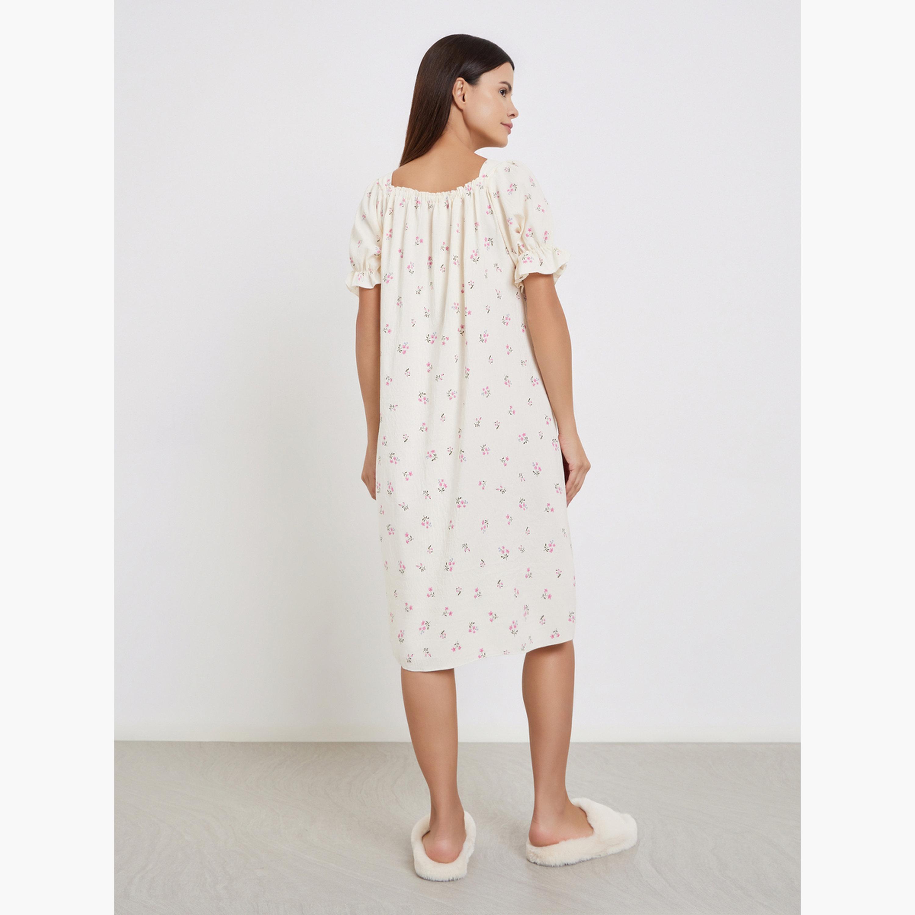 تيك تو - قميص نوم بطبعة زهور وأكمام مكشكشة-women-clothing-nightwear-nighties-image-3