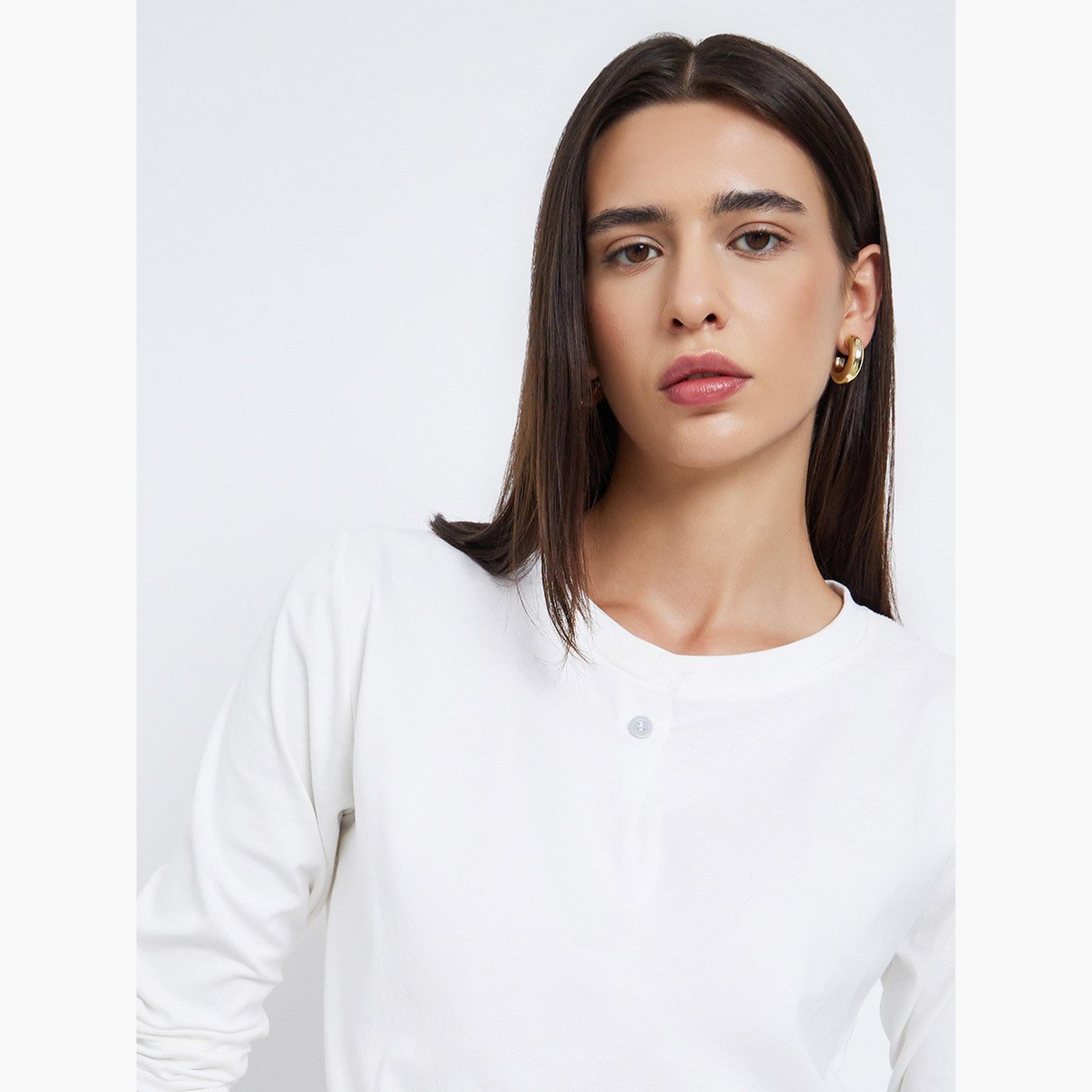 Take Two White Long Sleeve T-Shirt with Button Detail-women-clothing-tshirts-image-3