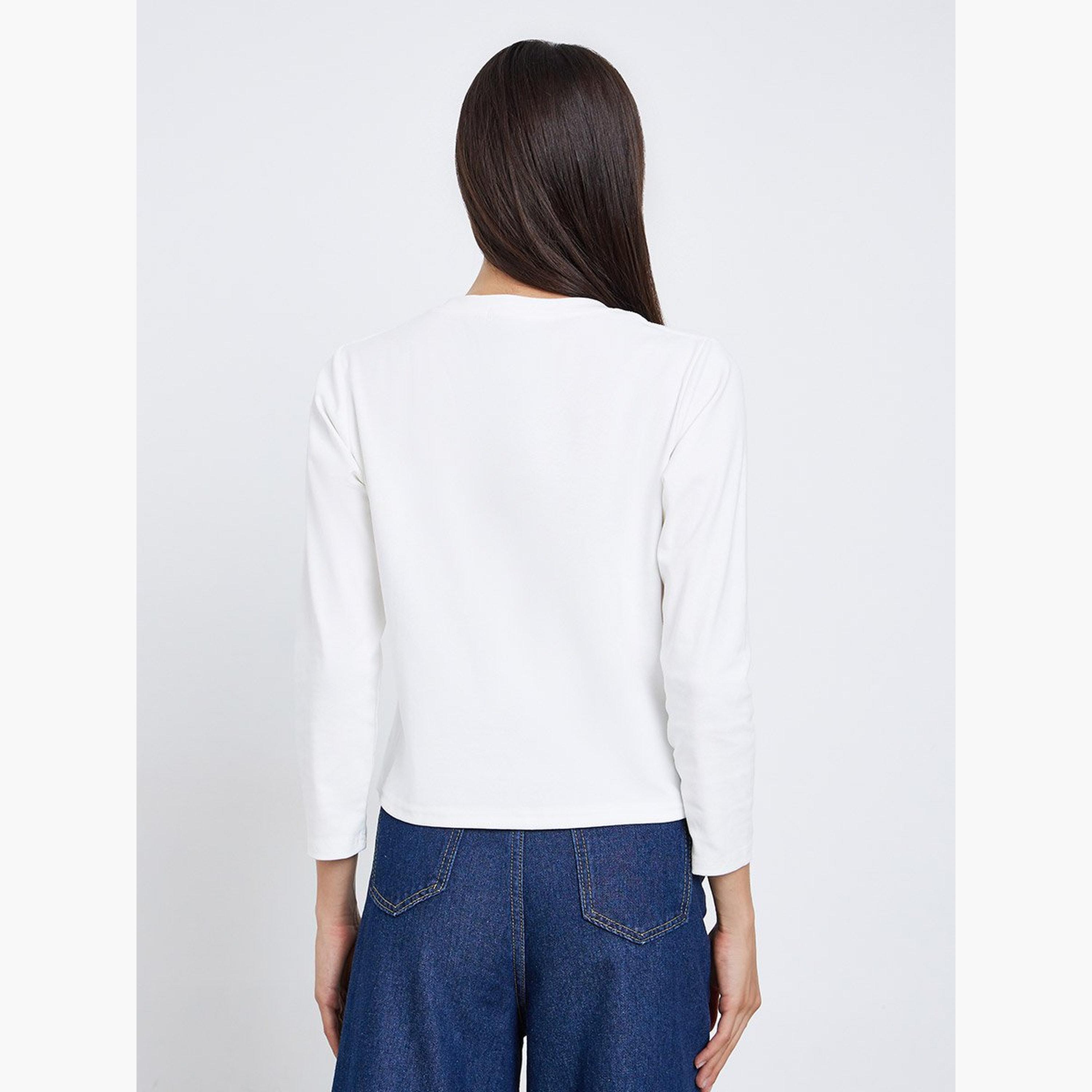 Take Two White Long Sleeve T-Shirt with Button Detail-women-clothing-tshirts-image-4