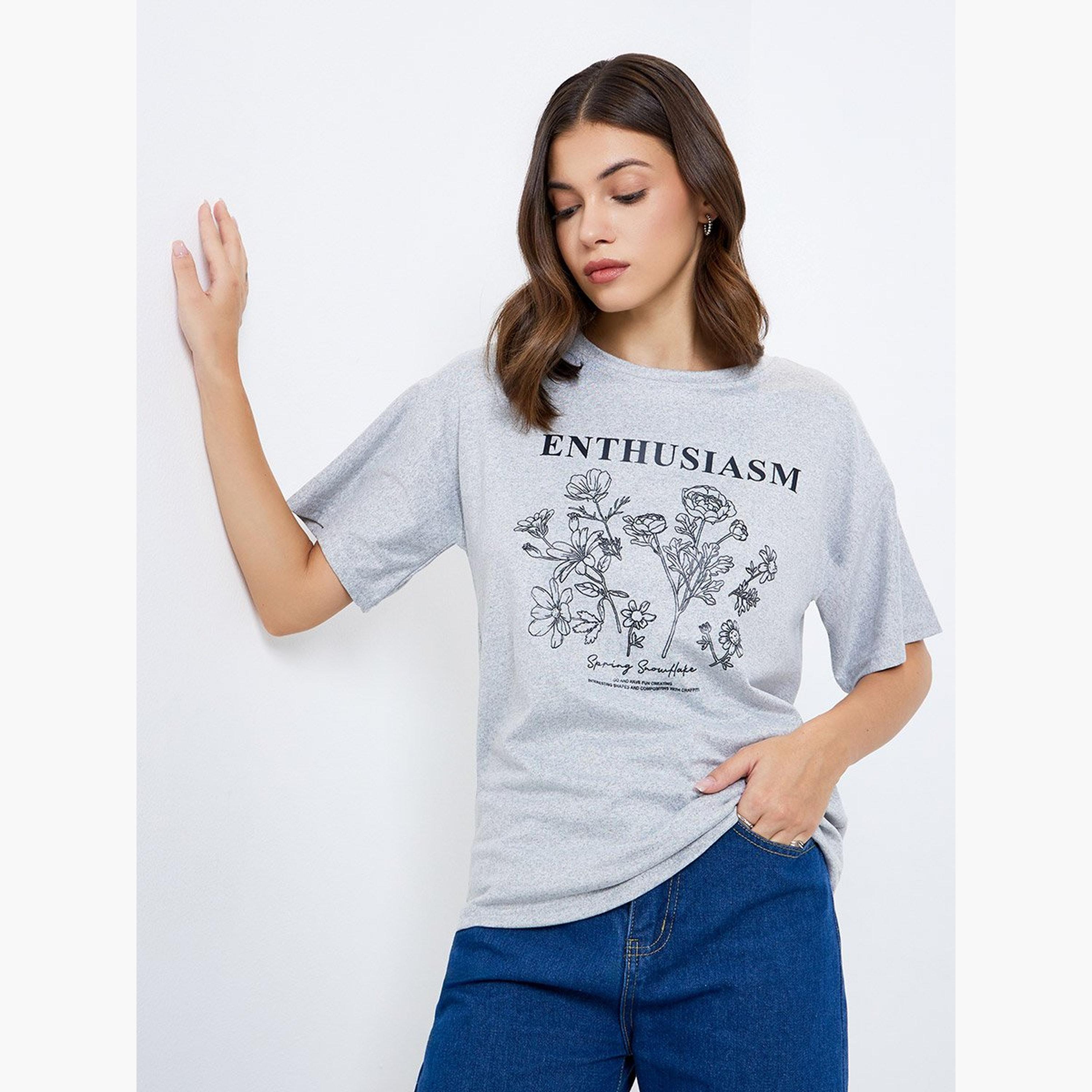 Take Two Grey Graphic Print Round Neck T-Shirt-women-clothing-tshirts-image-1