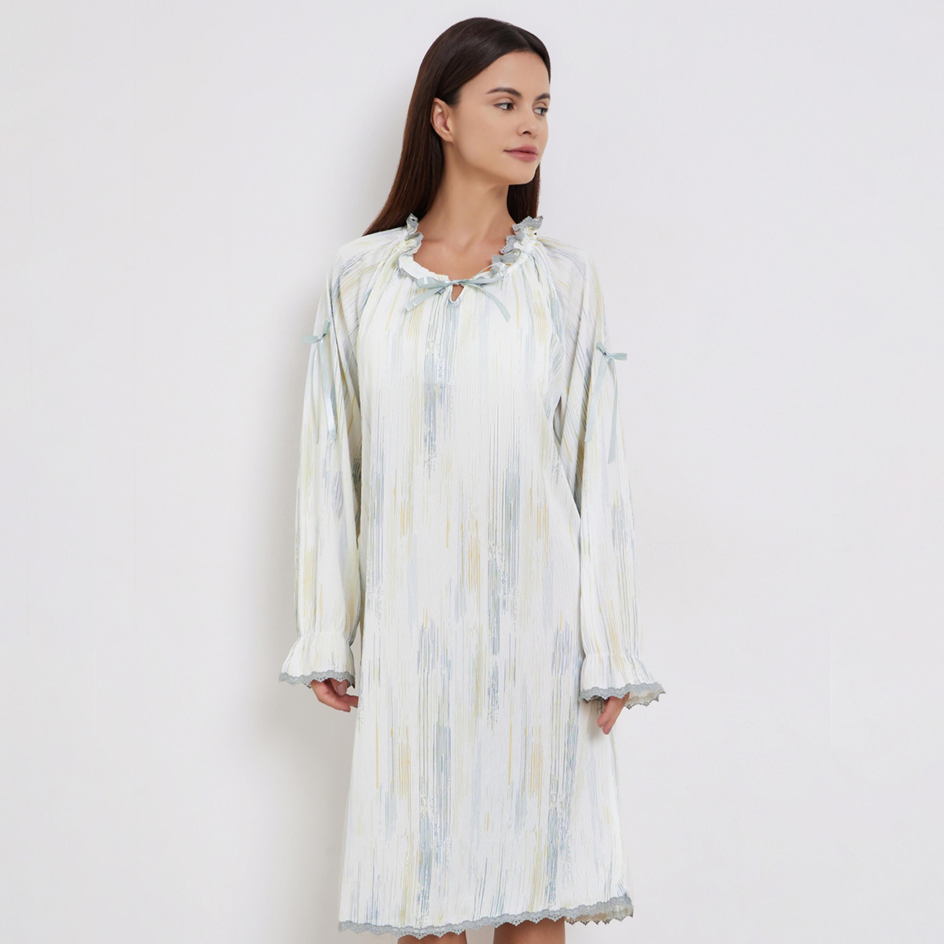 Take Two Printed Long Sleeve Nightdress with Lace Trim-women-clothing-nightwear-nighties-image-1