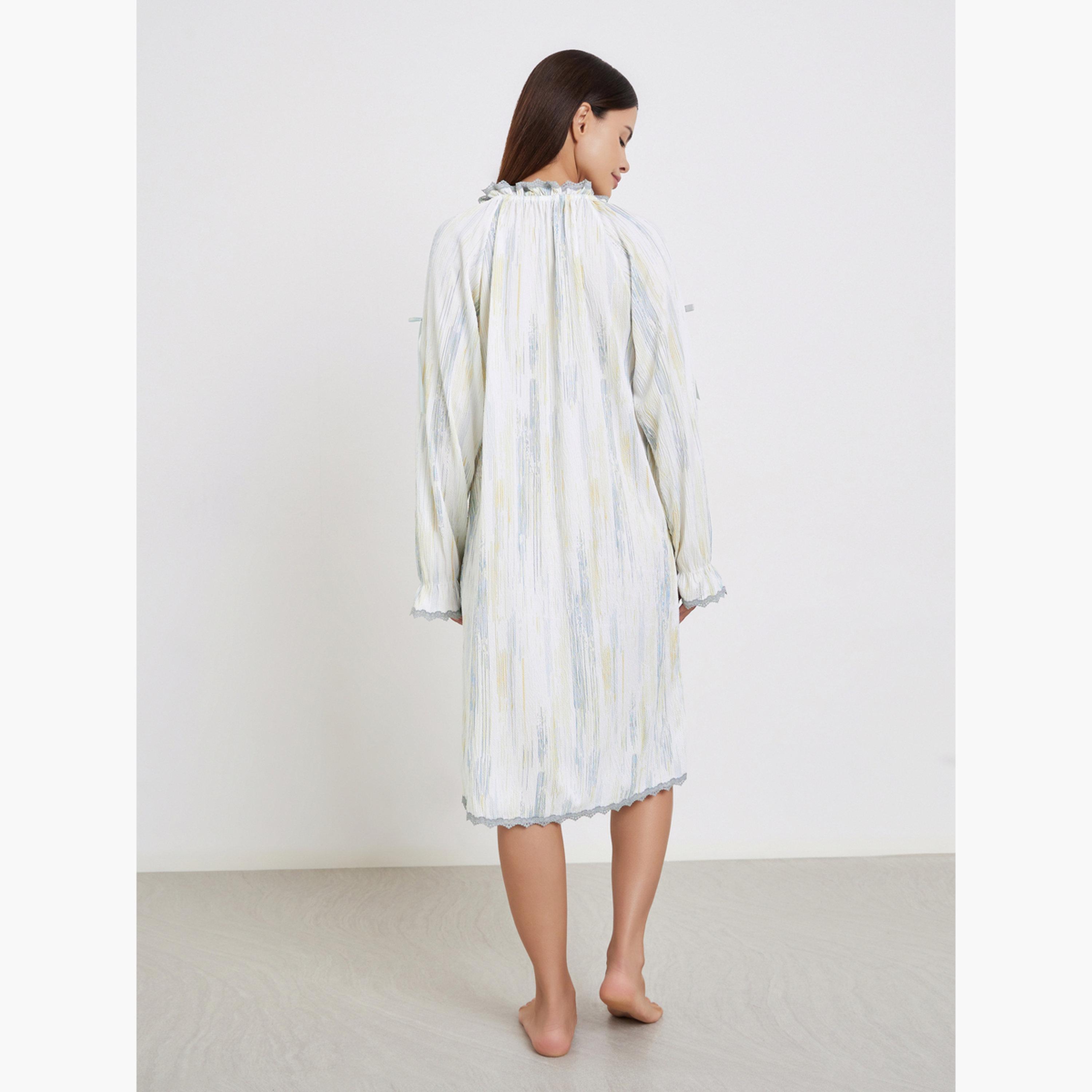 Take Two Printed Long Sleeve Nightdress with Lace Trim-women-clothing-nightwear-nighties-image-3