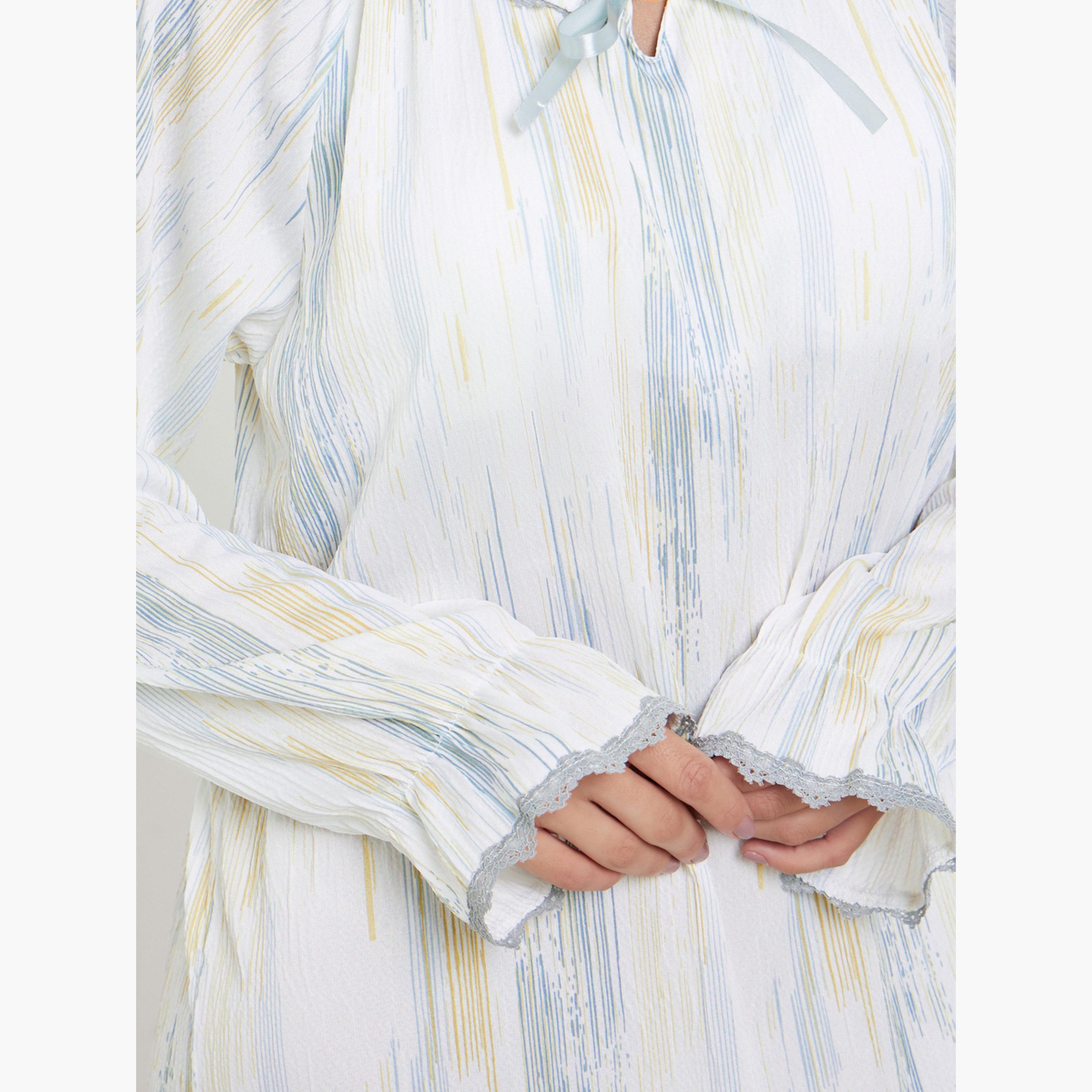 Take Two Printed Long Sleeve Nightdress with Lace Trim-women-clothing-nightwear-nighties-image-4