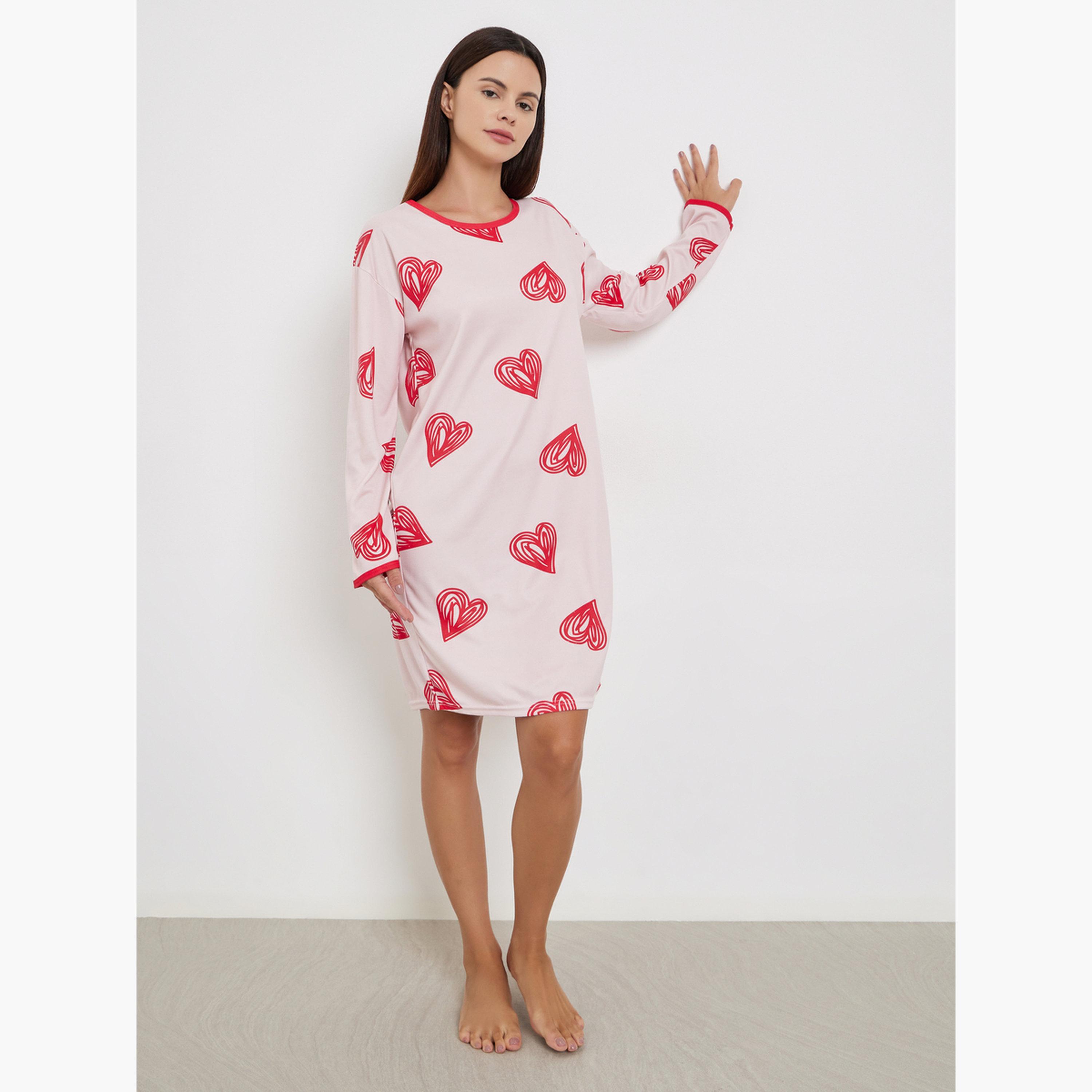 تيك تو - عبوة من قطعتين - قميص نوم بأكمام طويلة بطبعة جرافيكية-women-clothing-nightwear-nighties-image-2