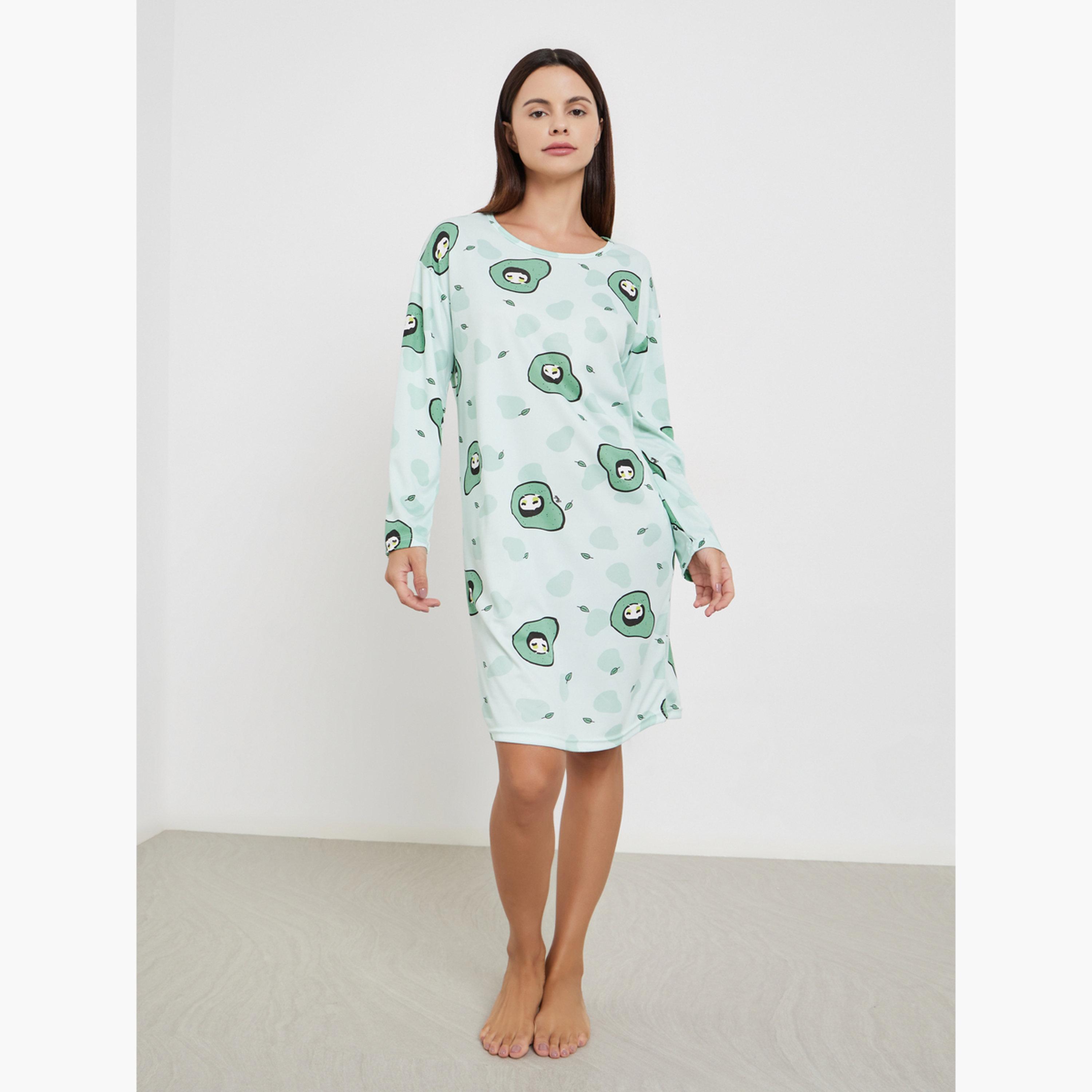 تيك تو - عبوة من قطعتين - قميص نوم بأكمام طويلة بطبعة جرافيكية-women-clothing-nightwear-nighties-image-3