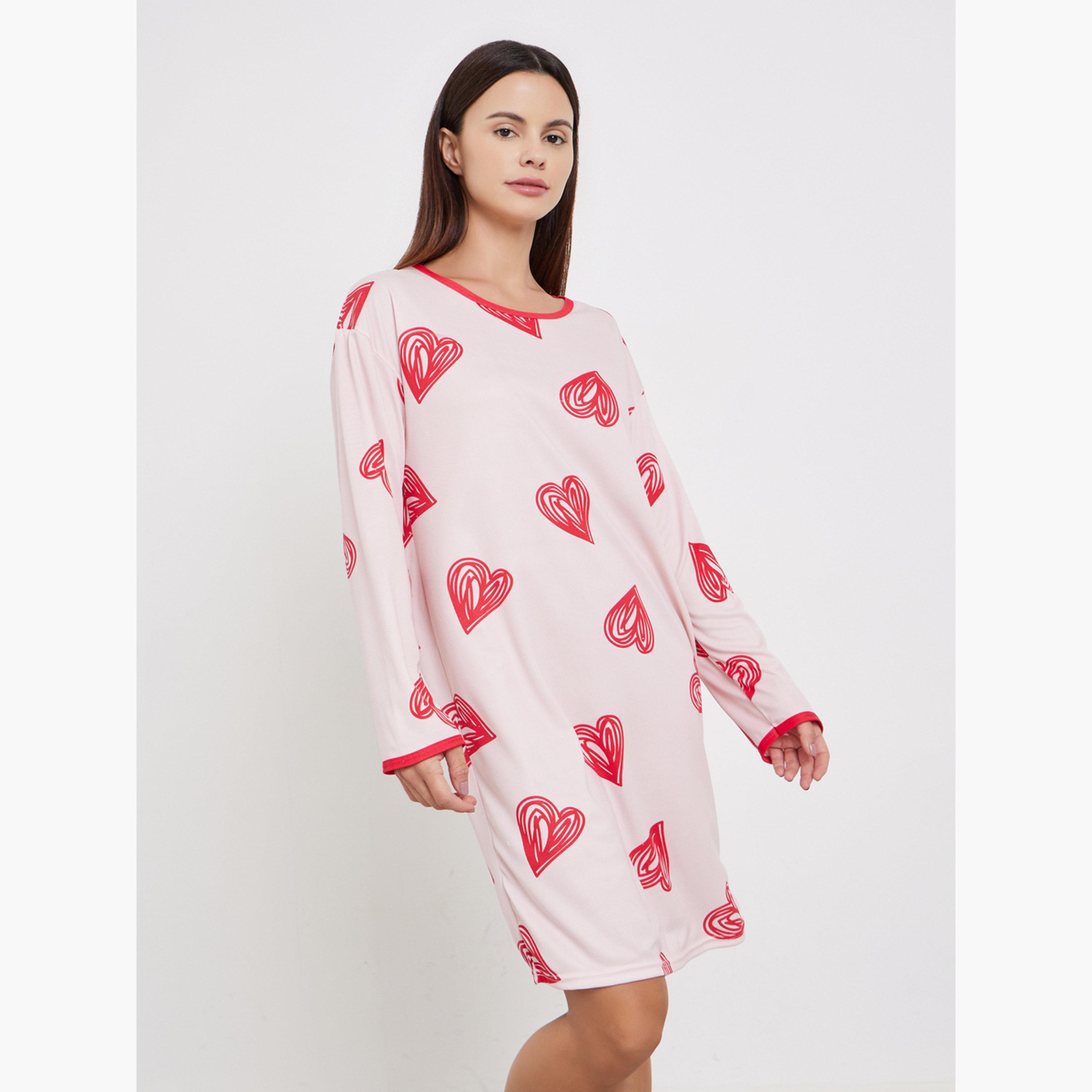 تيك تو - عبوة من قطعتين - قميص نوم بأكمام طويلة بطبعة جرافيكية-women-clothing-nightwear-nighties-image-4