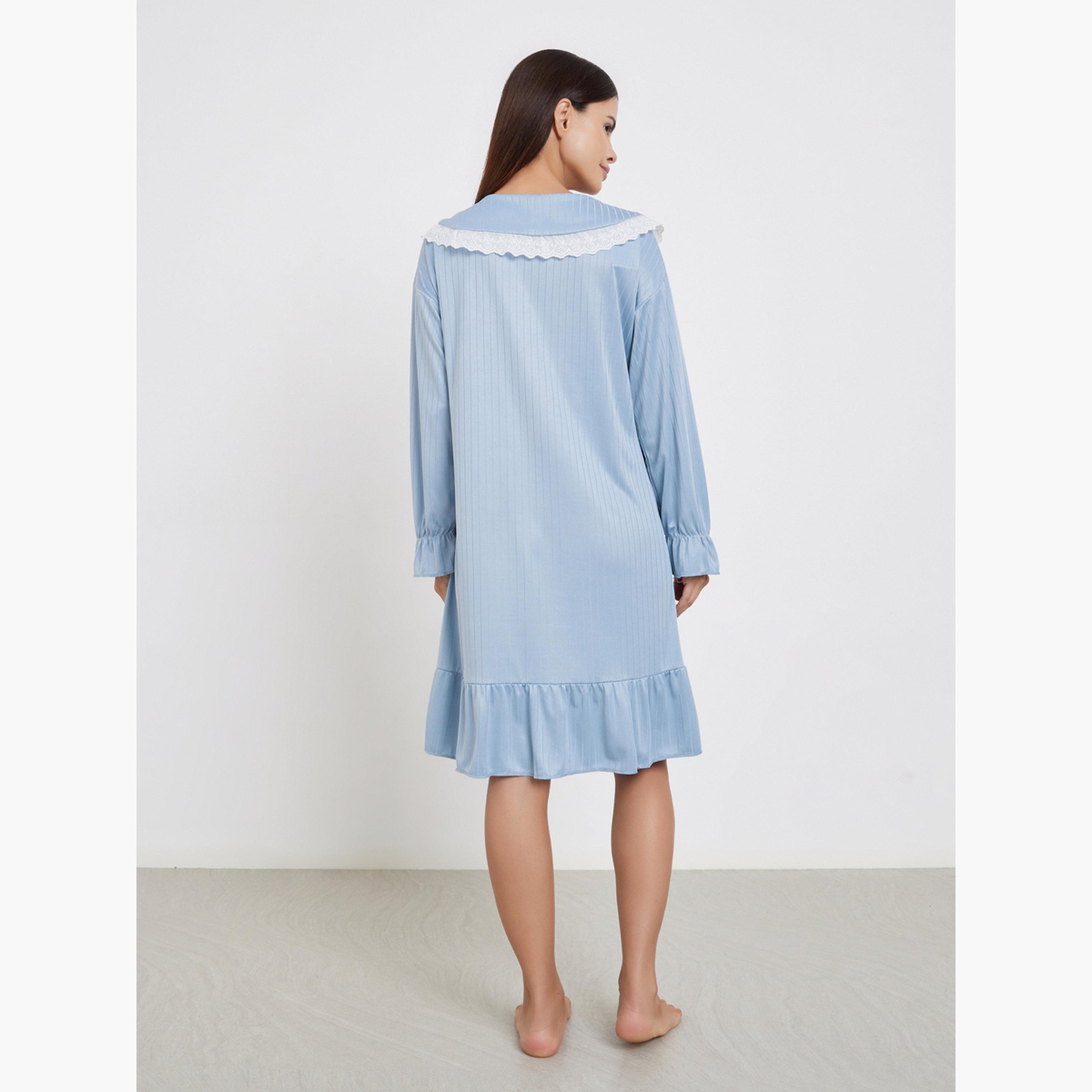 تيك تو - قميص نوم أزرق بأكمام طويلة وياقة من الدانتيل-women-clothing-nightwear-nighties-image-3