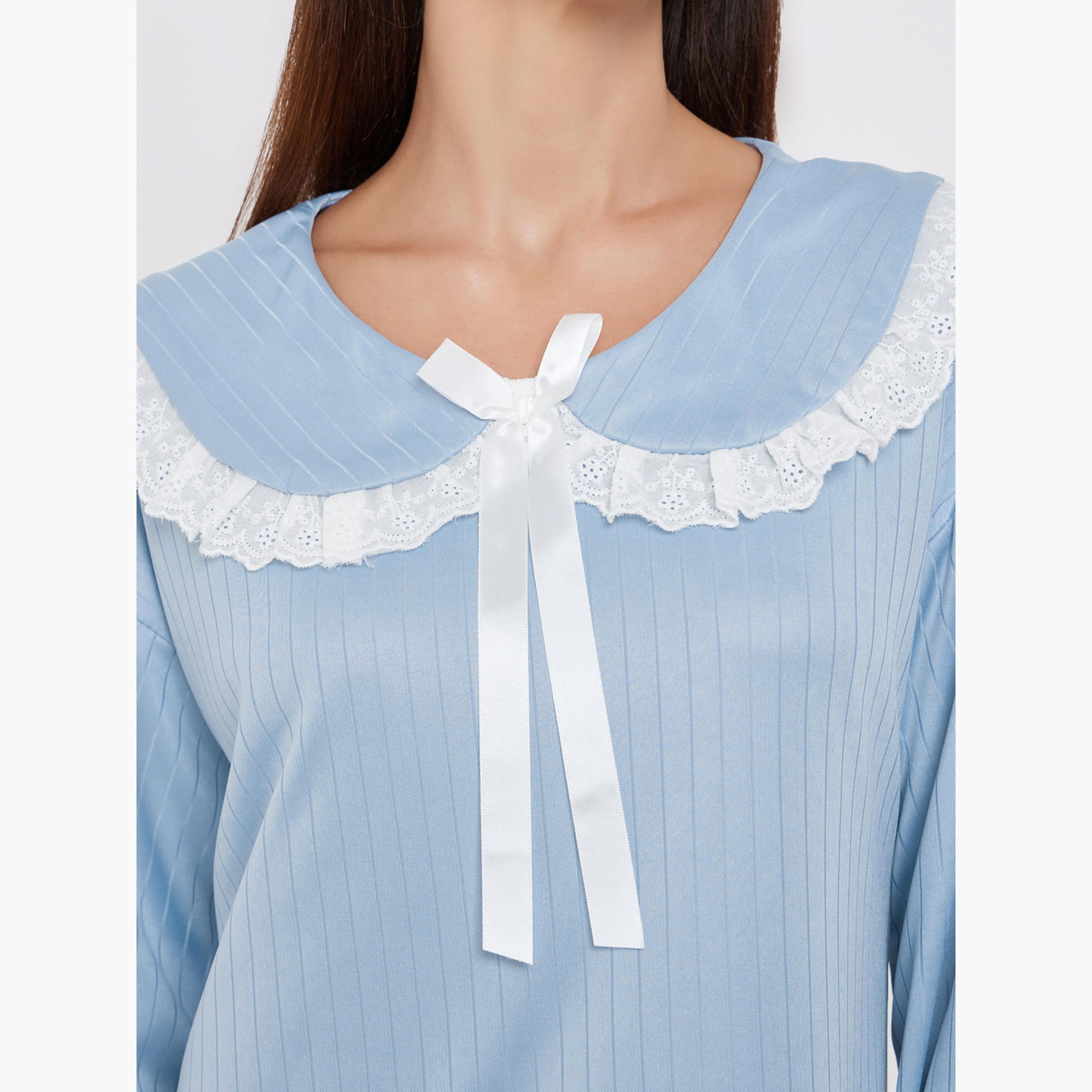 تيك تو - قميص نوم أزرق بأكمام طويلة وياقة من الدانتيل-women-clothing-nightwear-nighties-image-4