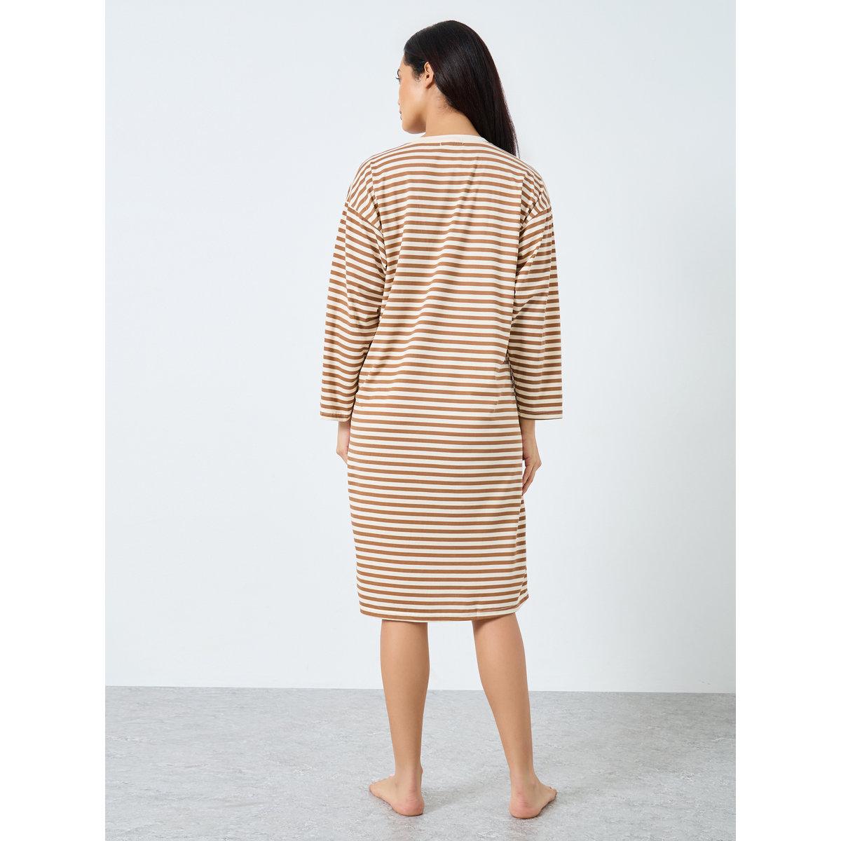 Styli Striped Bear Print Long Sleeve Nightdress-women-clothing-nightwear-nighties-image-4