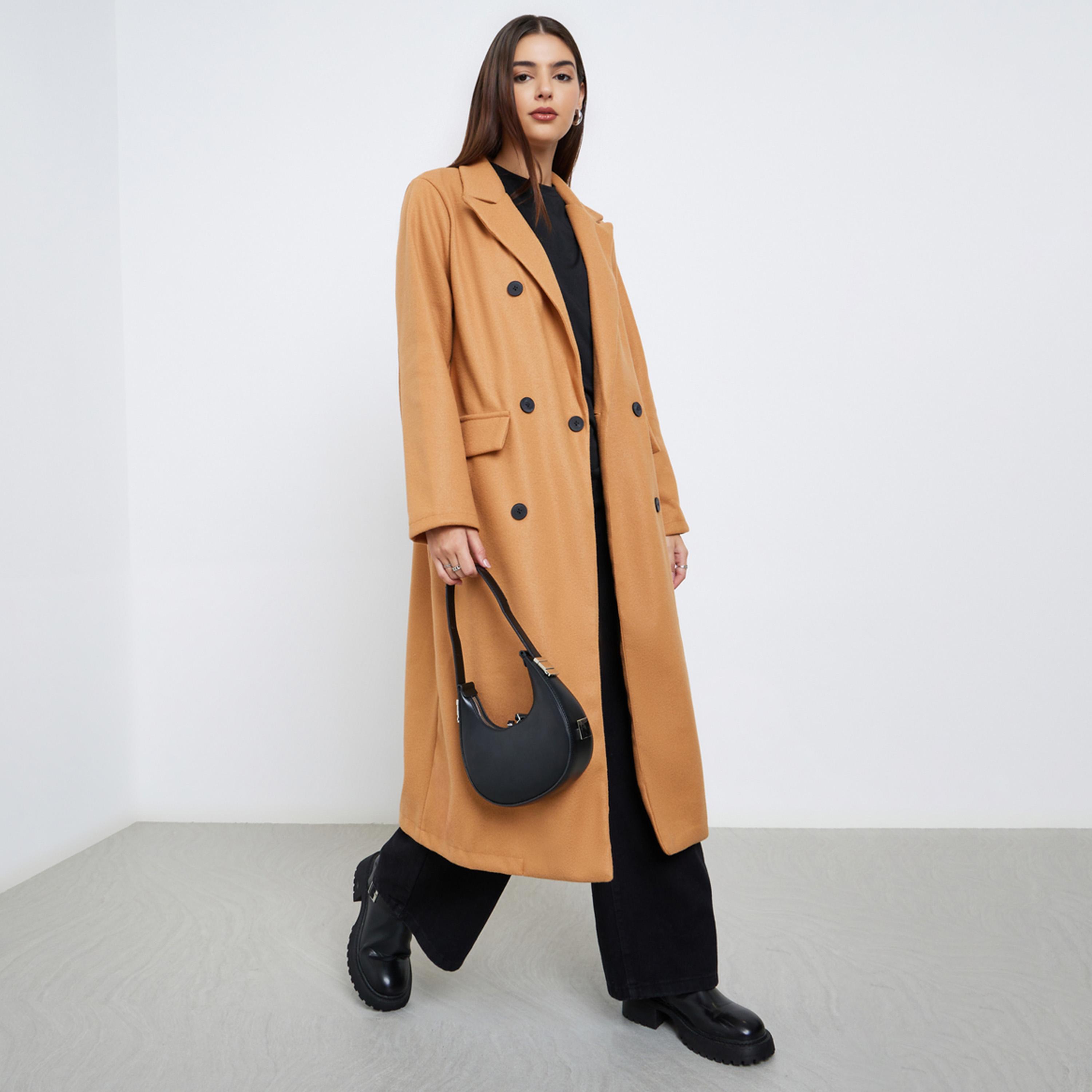 Styli Women Brown Wool Like Double Breasted Midi Coat-women-winterwear-coatsandjackets-coats-image-1