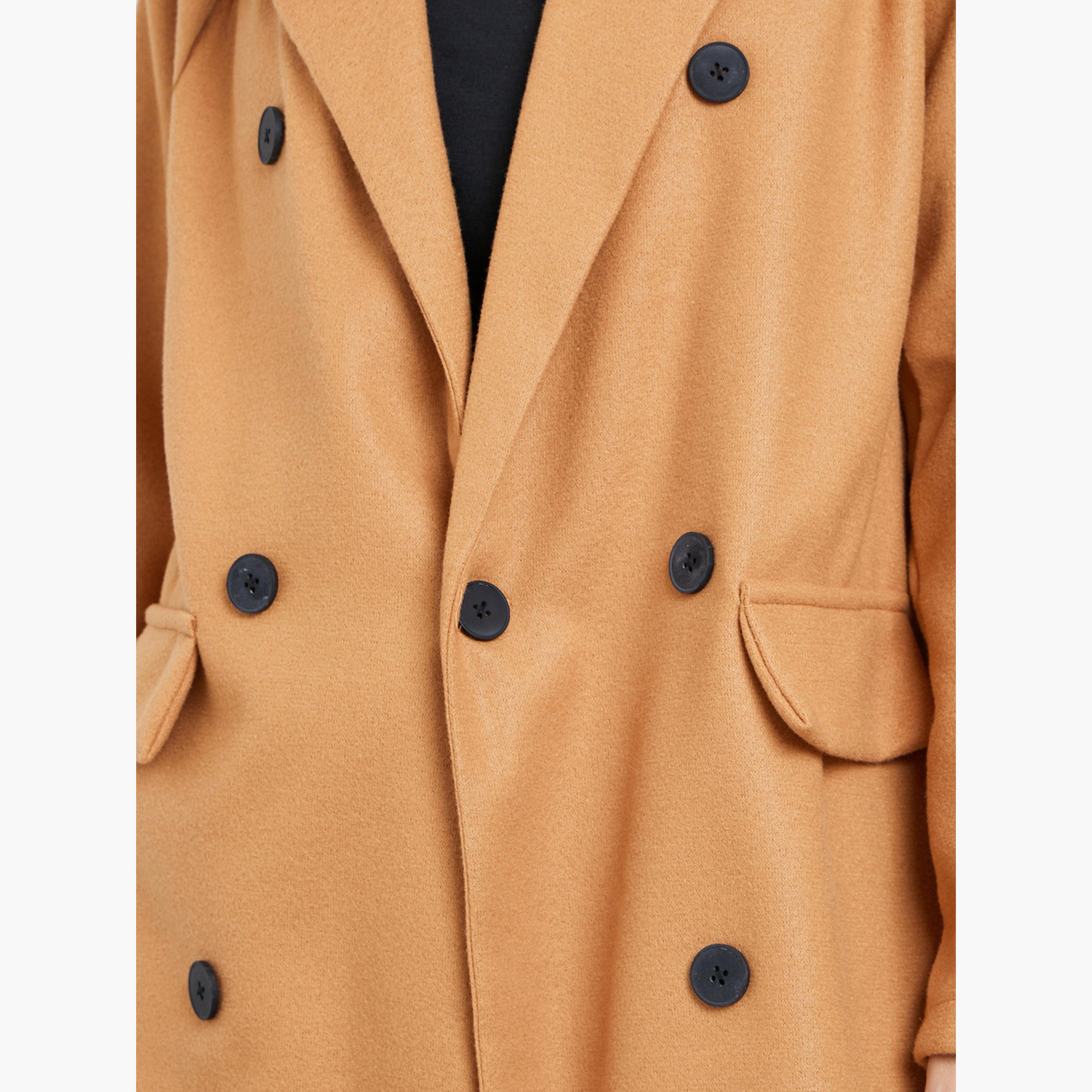 Styli Women Brown Wool Like Double Breasted Midi Coat-women-winterwear-coatsandjackets-coats-image-3