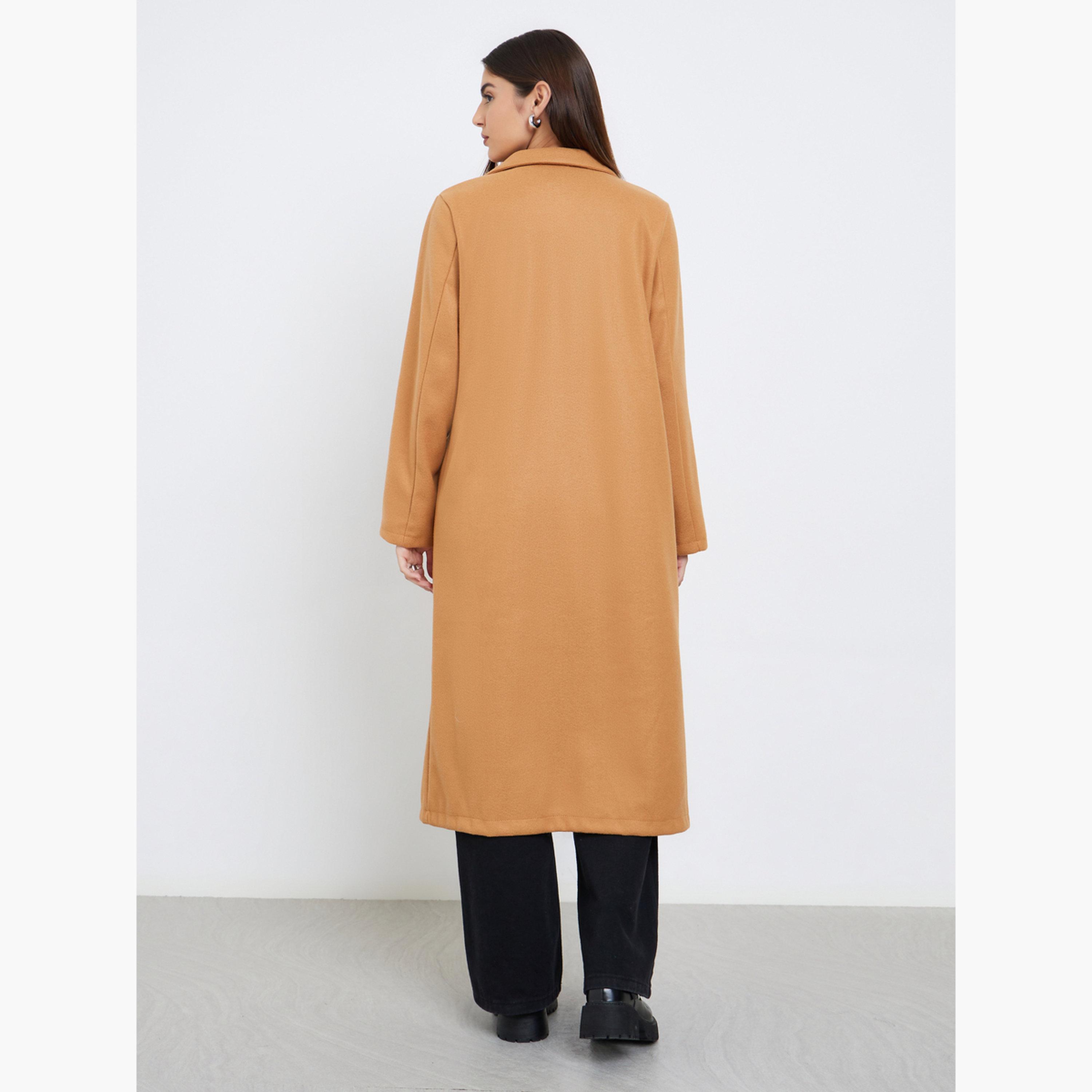 Styli Women Brown Wool Like Double Breasted Midi Coat-women-winterwear-coatsandjackets-coats-image-4