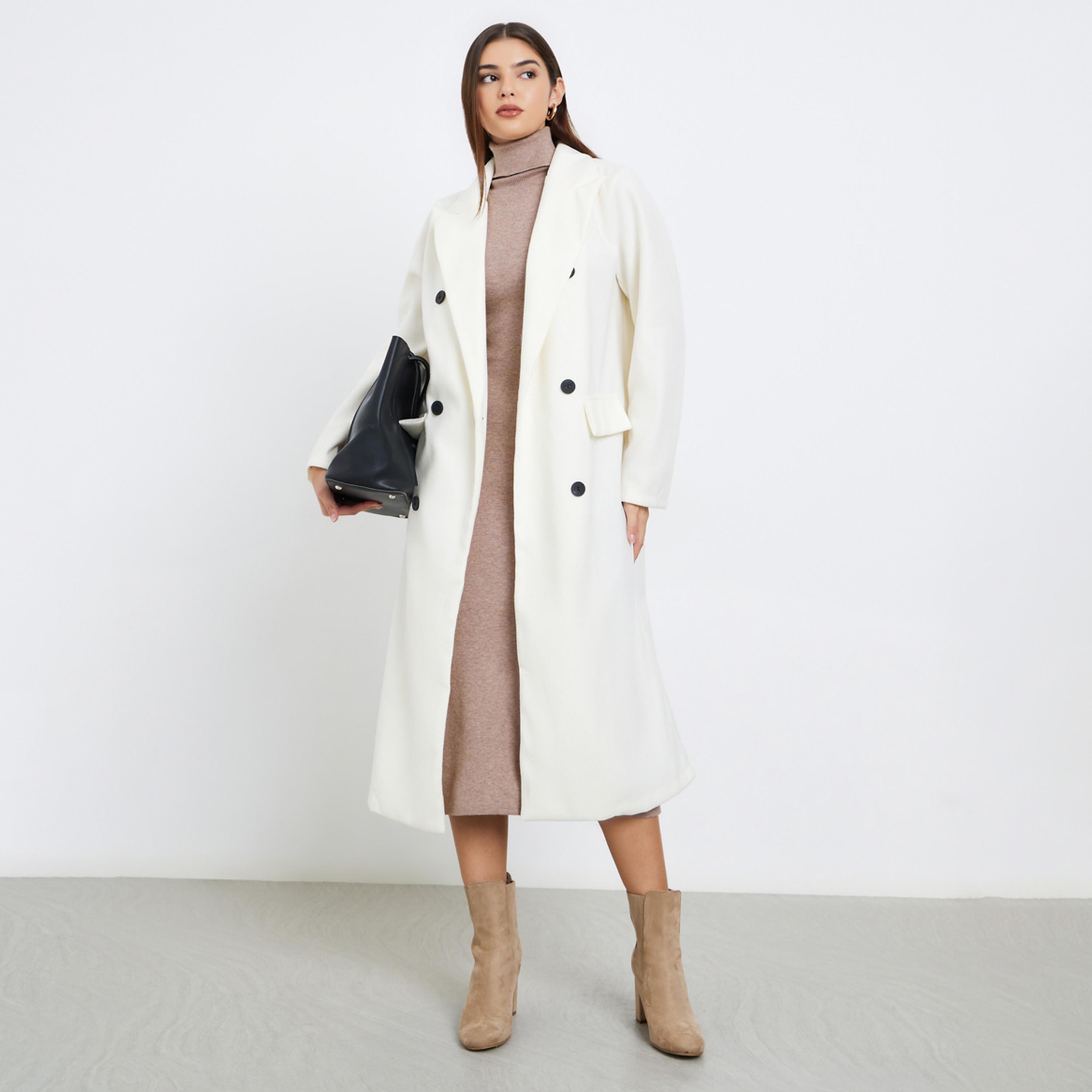 Styli Women Off White Wool Like Double Breasted Midi Coat-women-clothing-coatsandjackets-coats-image-1