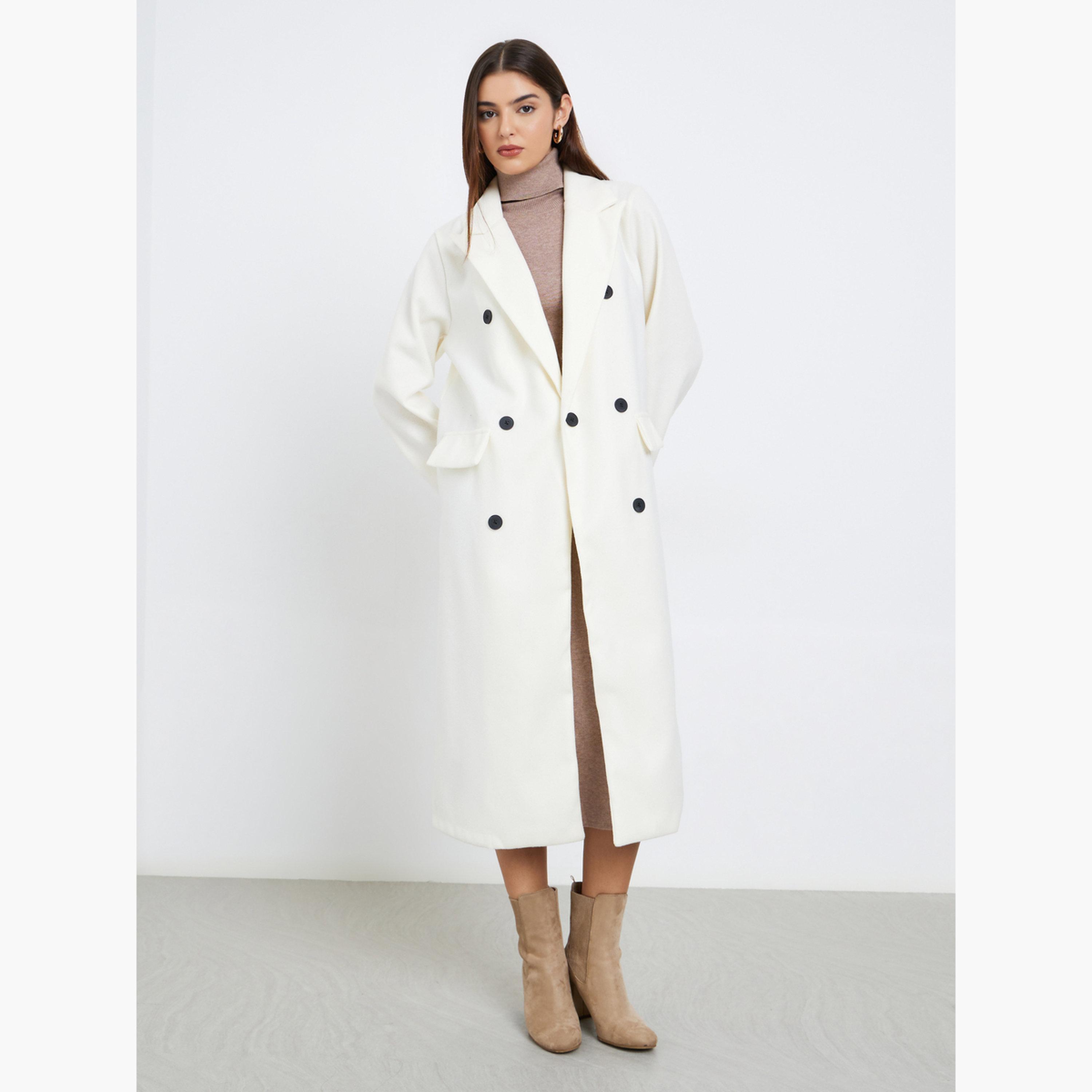 Styli Women Off White Wool Like Double Breasted Midi Coat-women-clothing-coatsandjackets-coats-image-2