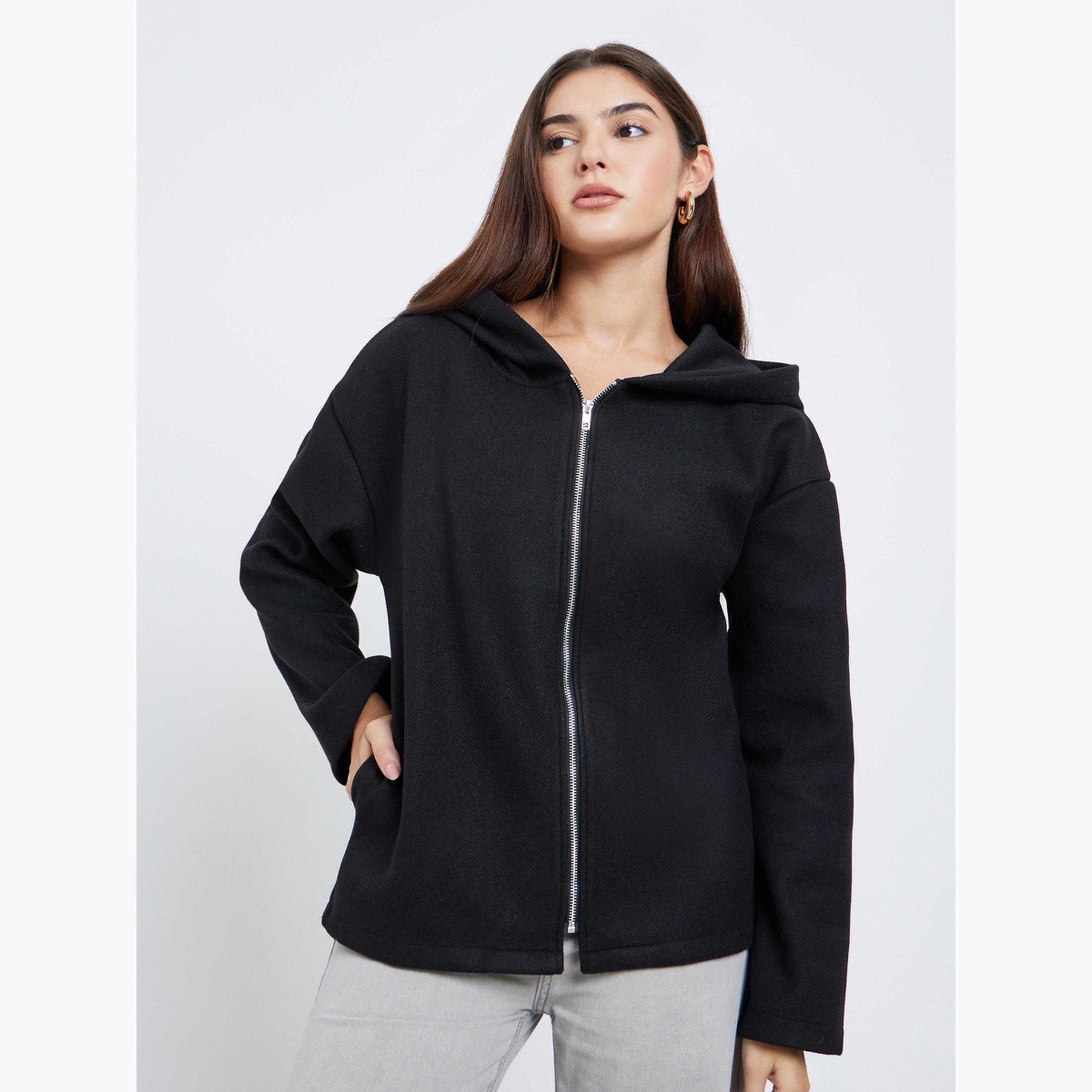 ستايلي - سترة بومبر سوداء تصميم واسع مصنوعة من الصوف للنساء -women-clothing-hoodiesandsweatshirts-hoodies-image-3
