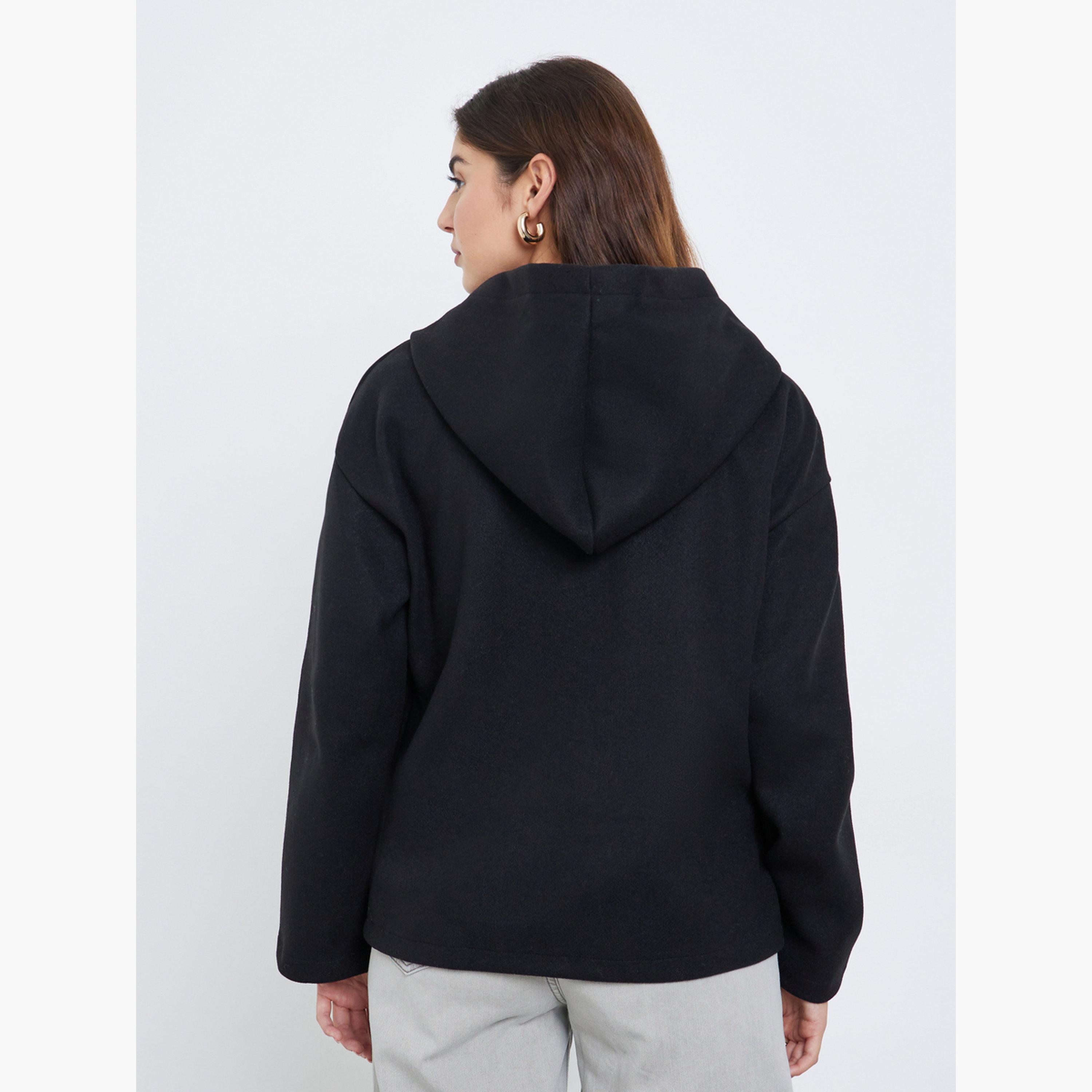 ستايلي - سترة بومبر سوداء تصميم واسع مصنوعة من الصوف للنساء -women-clothing-hoodiesandsweatshirts-hoodies-image-4