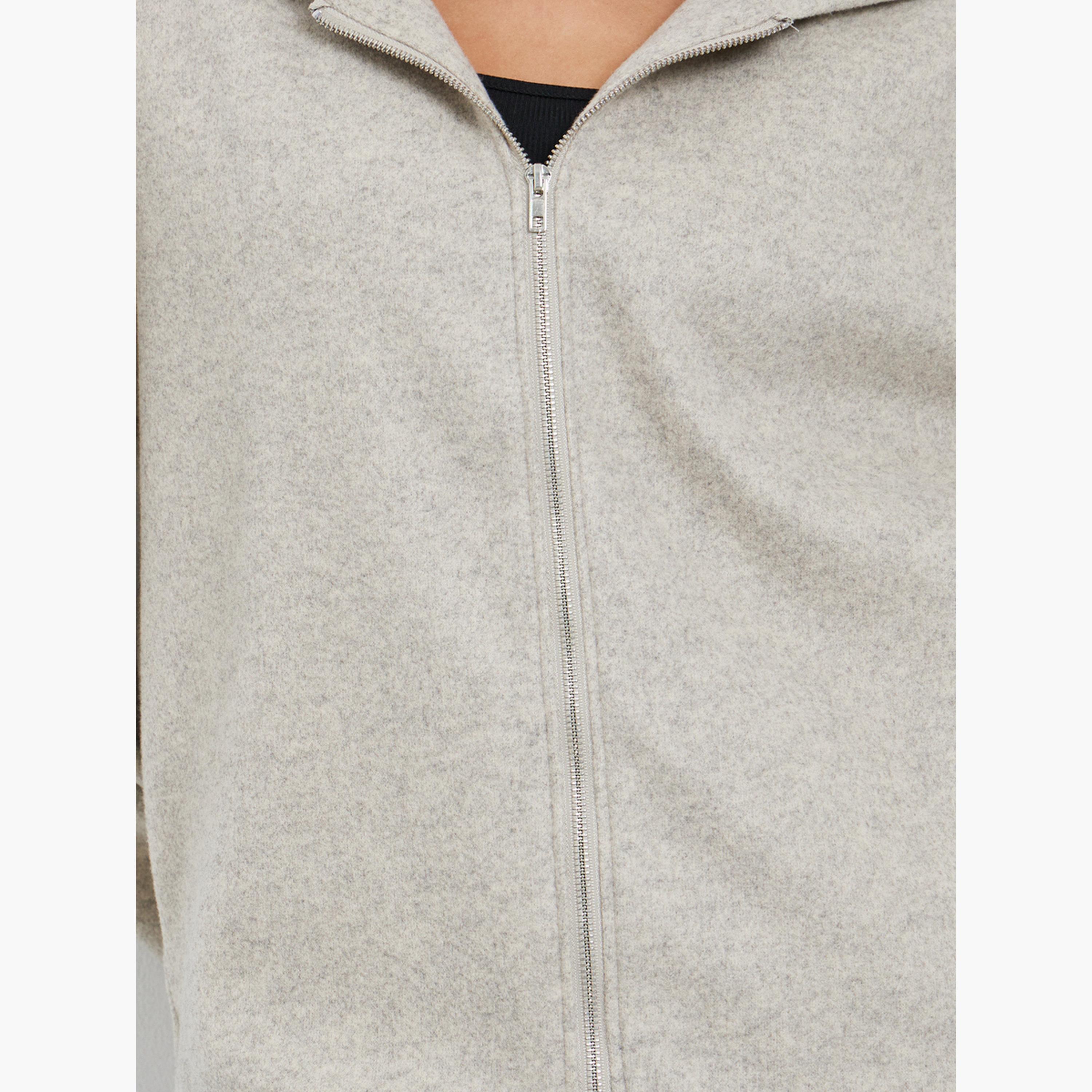 ستايلي - جاكيت بومبر تصميم واسع من الصوف باللون البيج للنساء -women-clothing-hoodiesandsweatshirts-hoodies-image-5