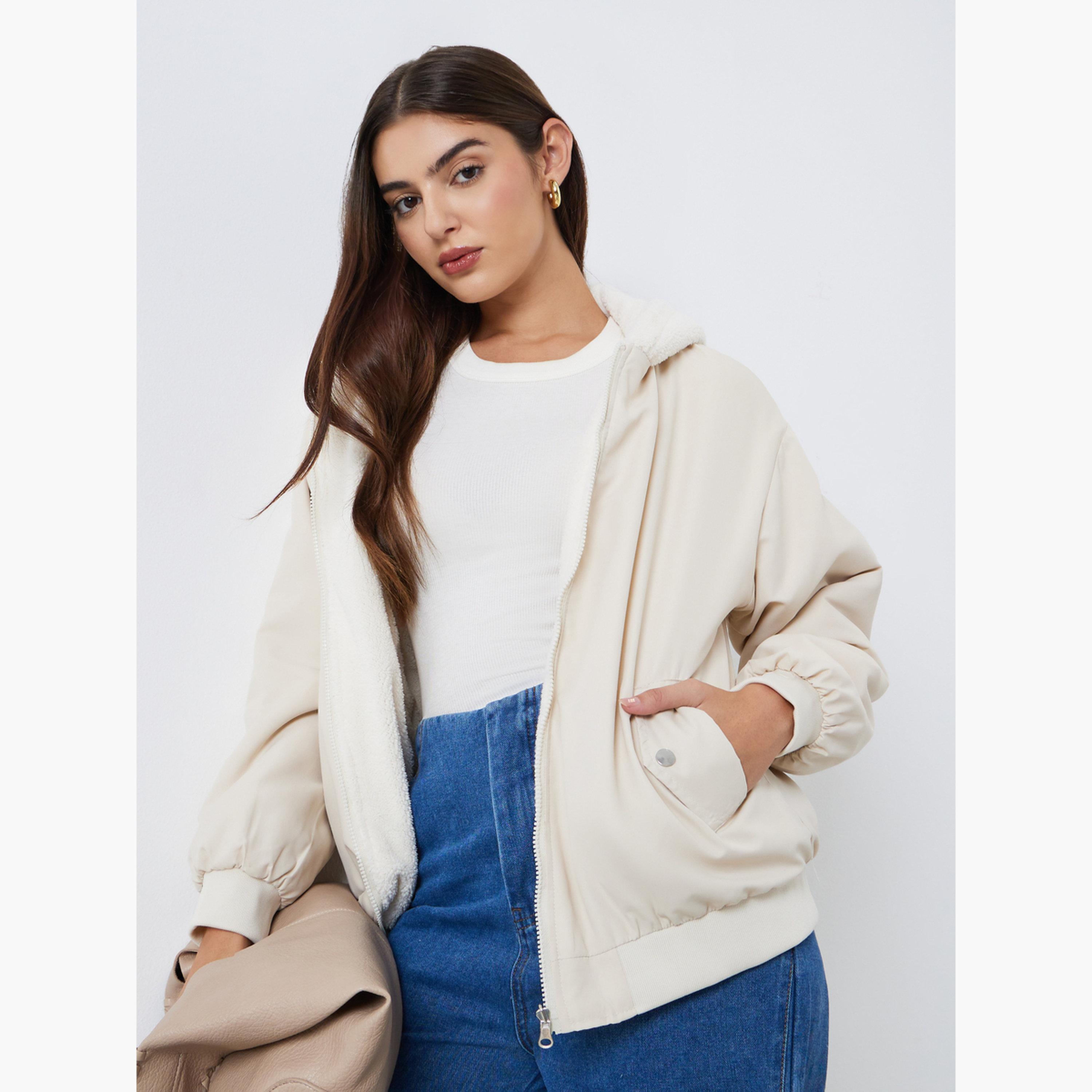 ستايلي - سترة بومبر بغطاء رأس باللون الكريمي للنساء -women-clothing-hoodiesandsweatshirts-hoodies-image-3