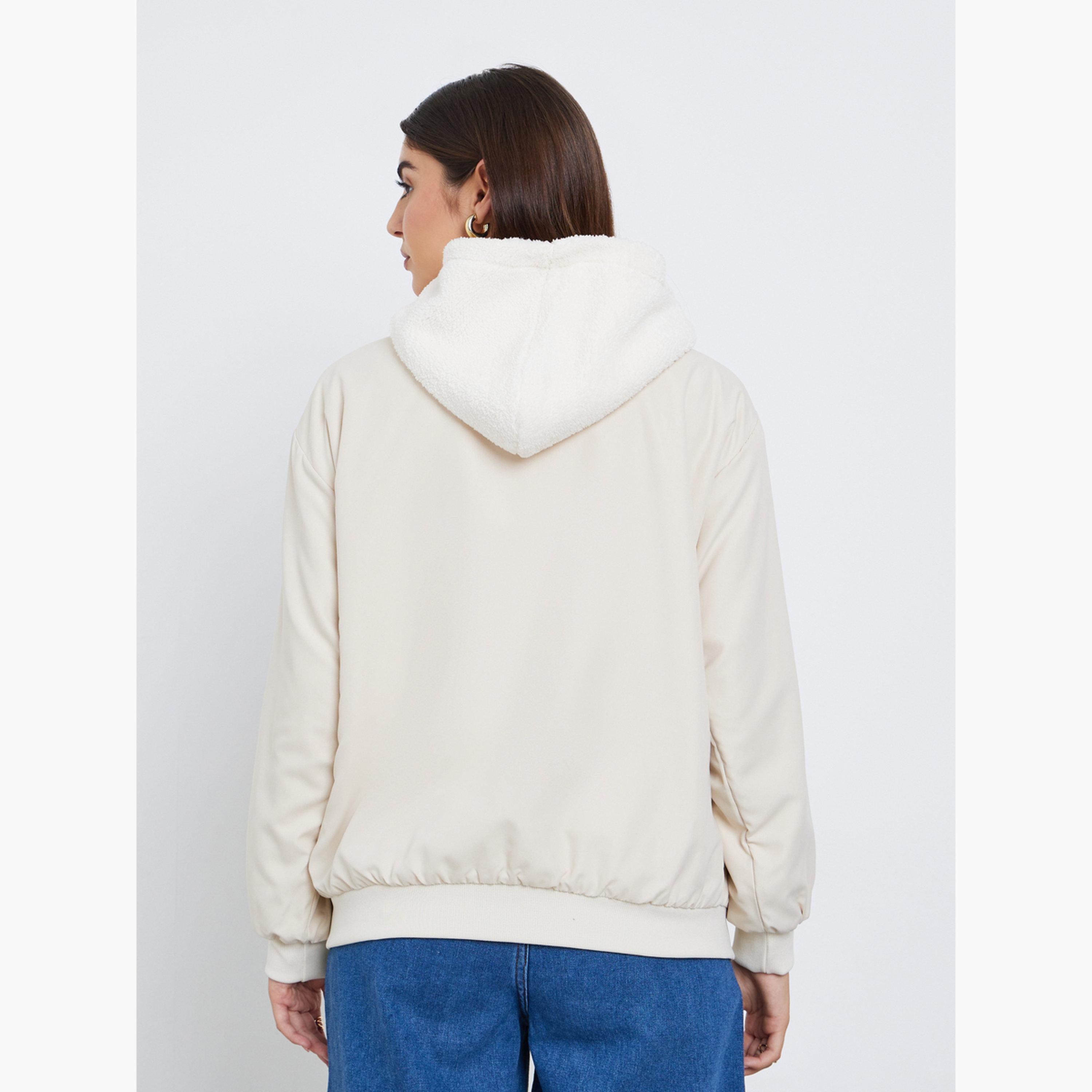 ستايلي - سترة بومبر بغطاء رأس باللون الكريمي للنساء -women-clothing-hoodiesandsweatshirts-hoodies-image-4