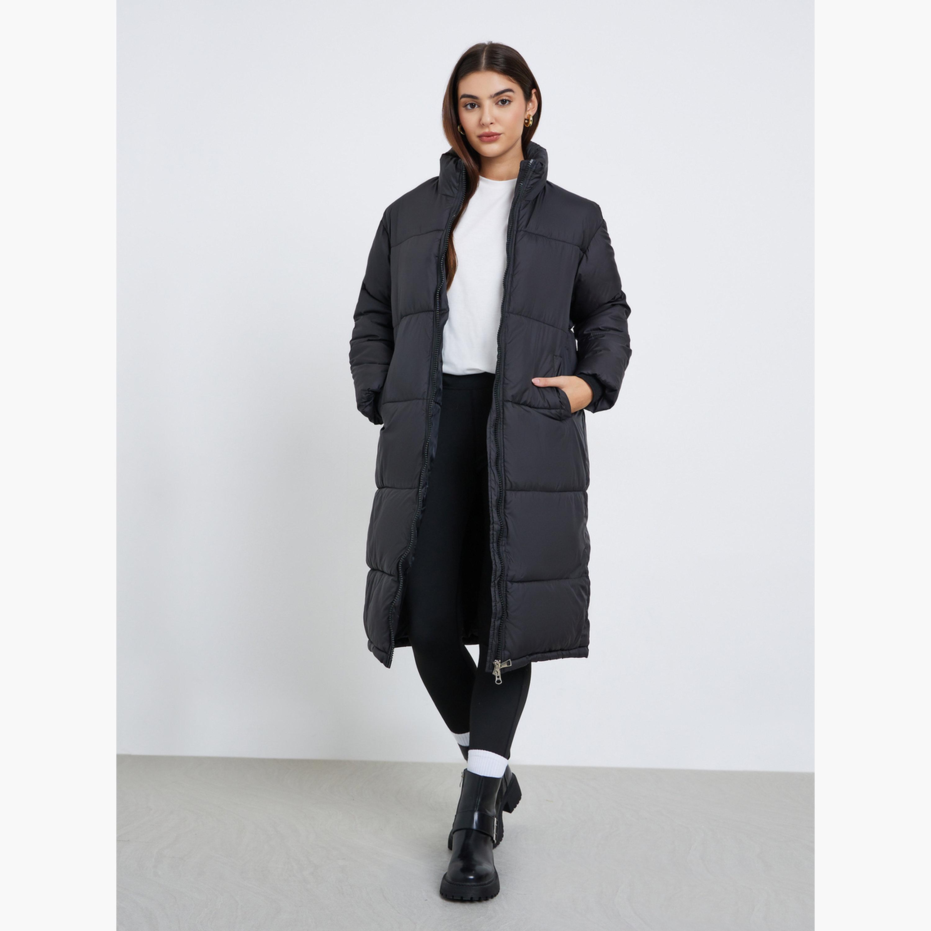 ستايلي - معطف مبطن تصميم واسع باللون الأسود مع جيوب جانبية للنساء -women-clothing-coatsandjackets-coats-image-2