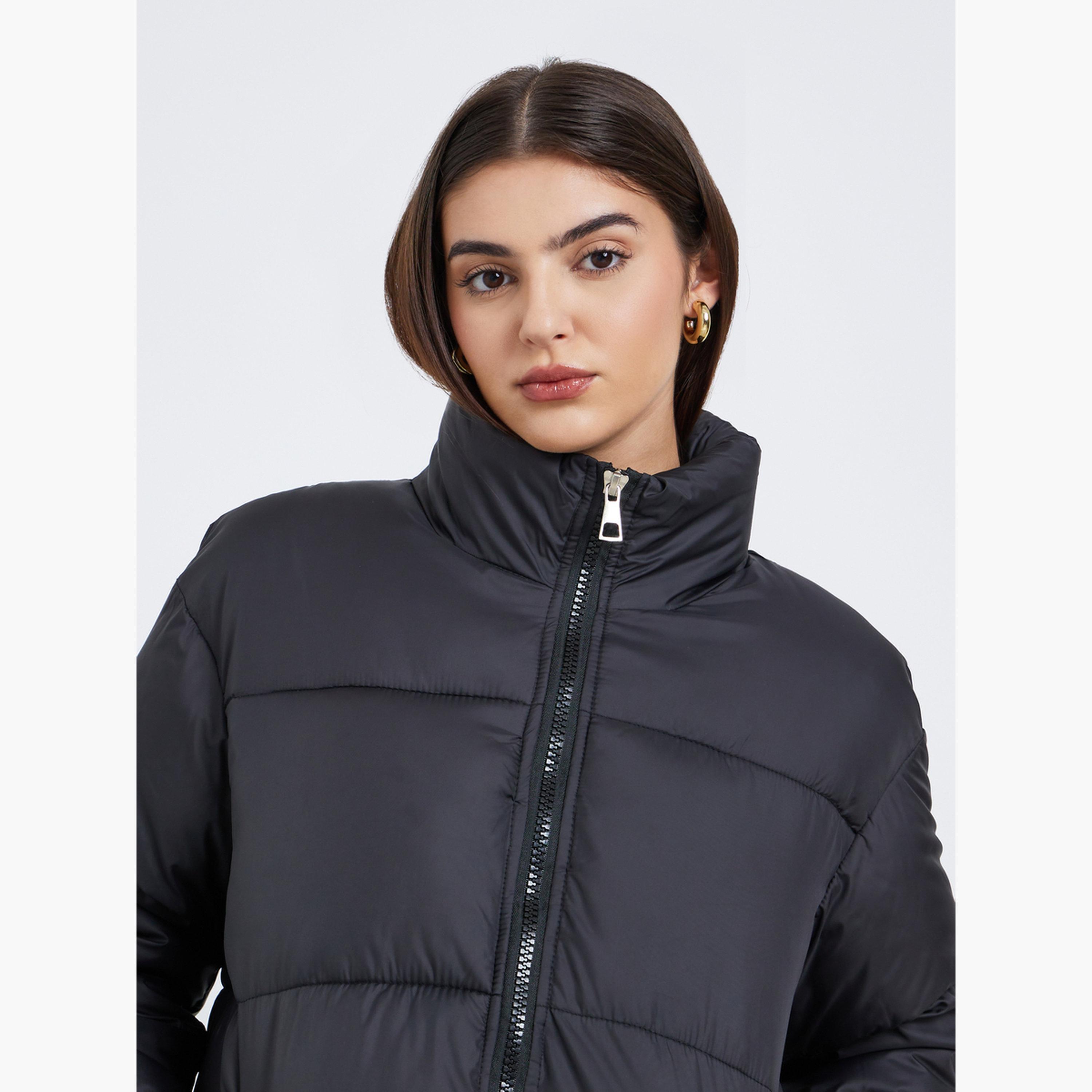 ستايلي - معطف مبطن تصميم واسع باللون الأسود مع جيوب جانبية للنساء -women-clothing-coatsandjackets-coats-image-3