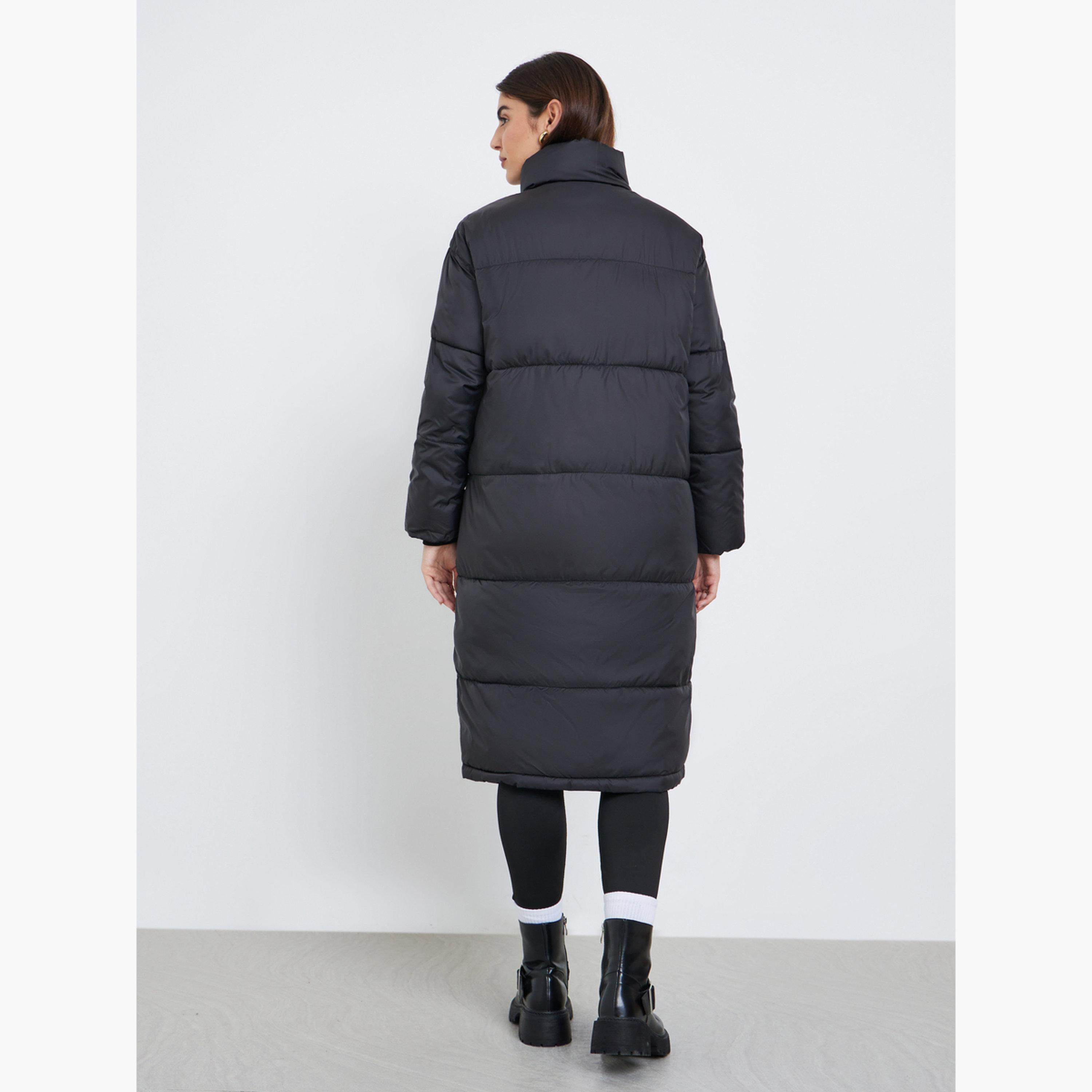 ستايلي - معطف مبطن تصميم واسع باللون الأسود مع جيوب جانبية للنساء -women-clothing-coatsandjackets-coats-image-4