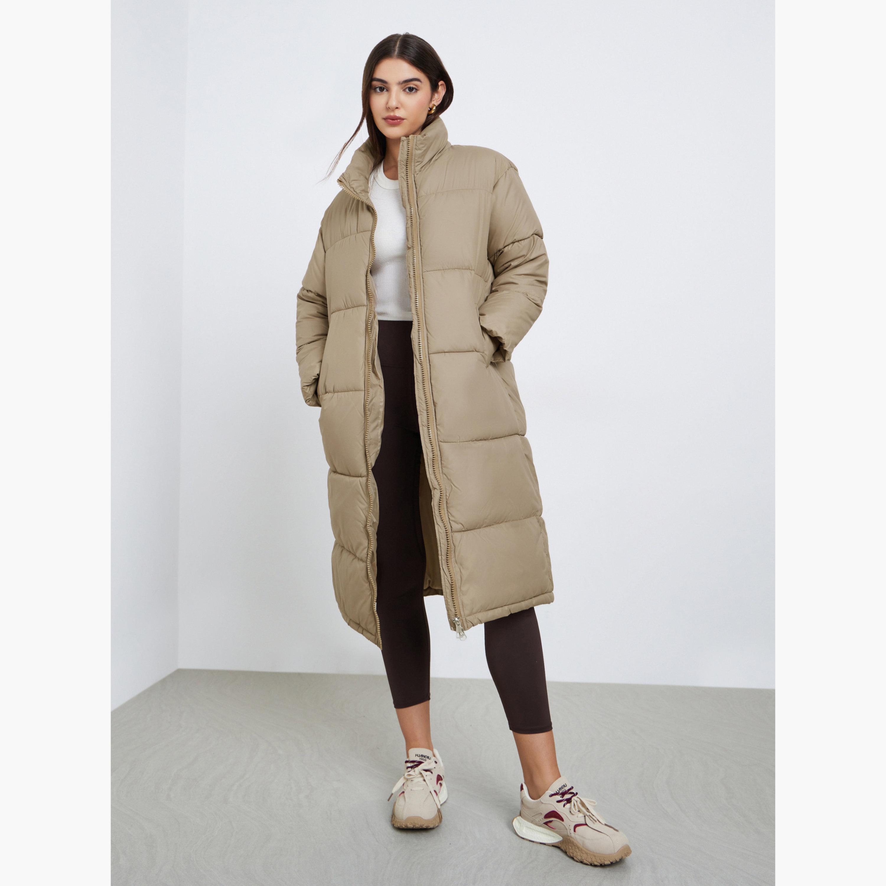 Styli Beige Oversized Padded Coat with Side Pockets-women-winterwear-coatsandjackets-coats-image-2