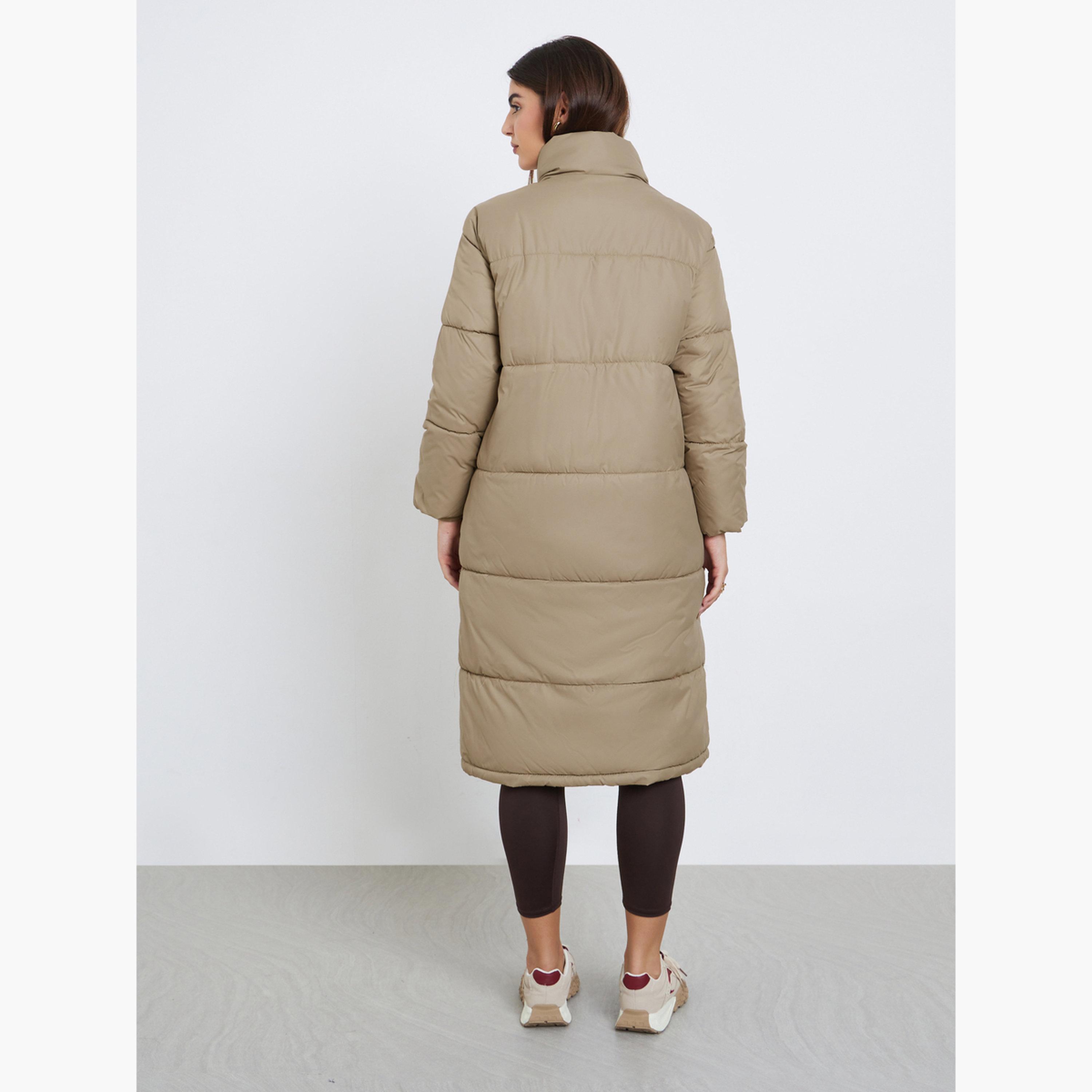 Styli Beige Oversized Padded Coat with Side Pockets-women-winterwear-coatsandjackets-coats-image-4