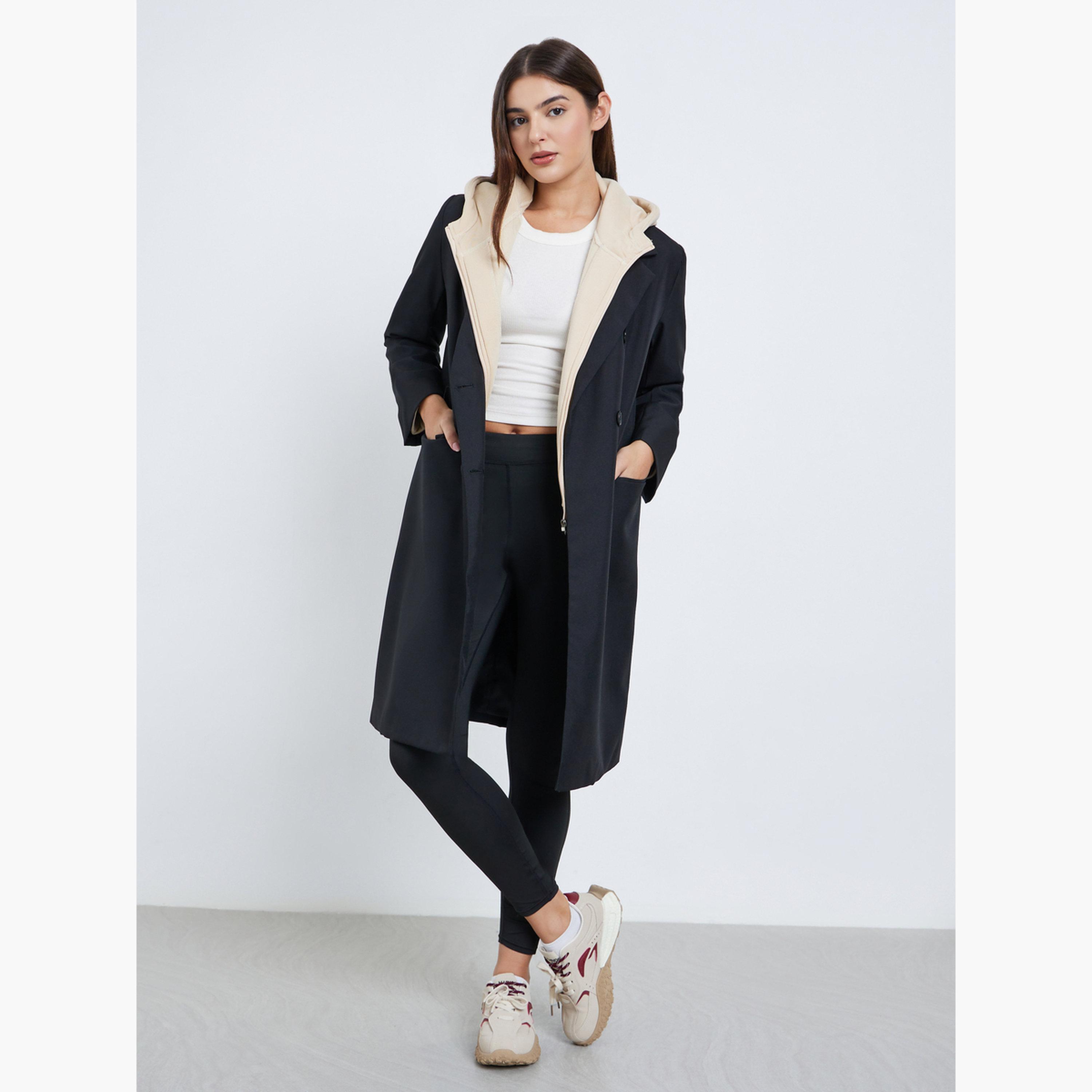 ستايلي - معطف أسود أزرار مزدوجة بطول الركبة للنساء -women-winterwear-coatsandjackets-coats-image-2